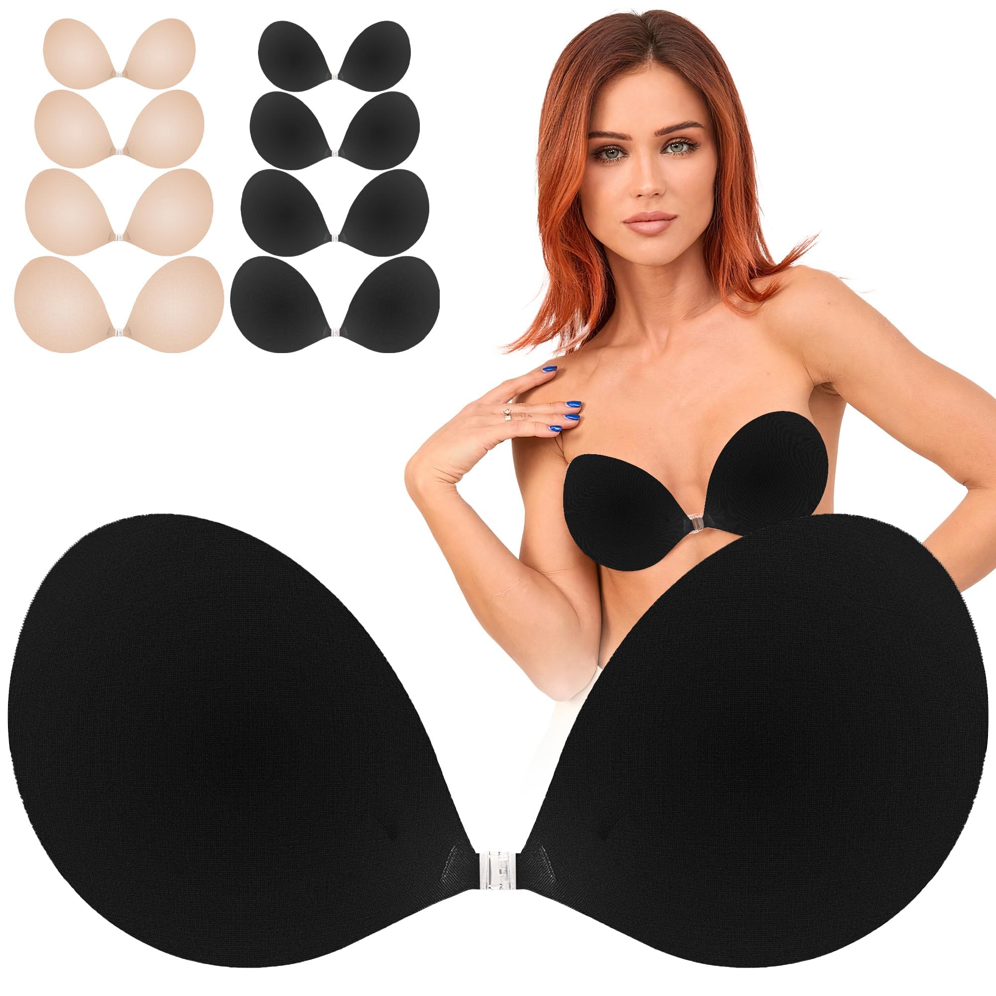 RIAMU Women's Adhesive Bras Size A/B/C/D Stick on Bra Push up Reusable Strapless Push up Bra for Women Strapless Backless Bra for Women Strapless Bras for Women Sticky Bra Push up (Black D Size)