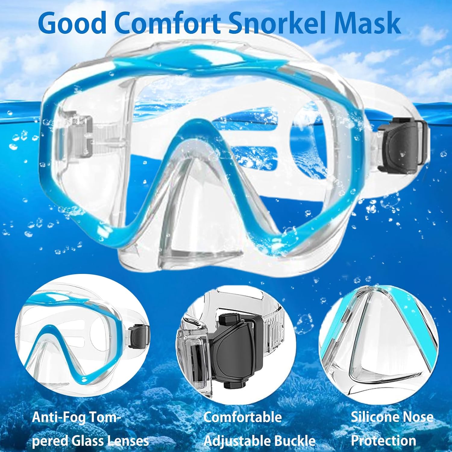 Snorkeling Gear for Adults,Dry-Top Snorkel Set with Tempered Glass,Anti-Fog & Anti-Leak Panoramic Swim Mask, Adjustable Snorkel Kit with Carry Bag for Scuba Diving, Swimming,Travel