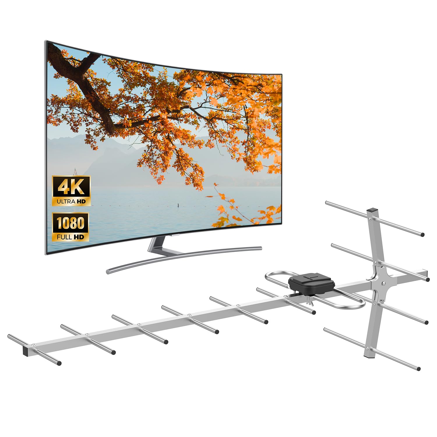 Antenne TV numérique HD d'extérieur Yagi avec réception longue portée, grenier ou toit Antenne TV numérique OTA avec UHF/VHF, prend en charge 4K, 1080p tous les téléviseurs intelligents/anciens et