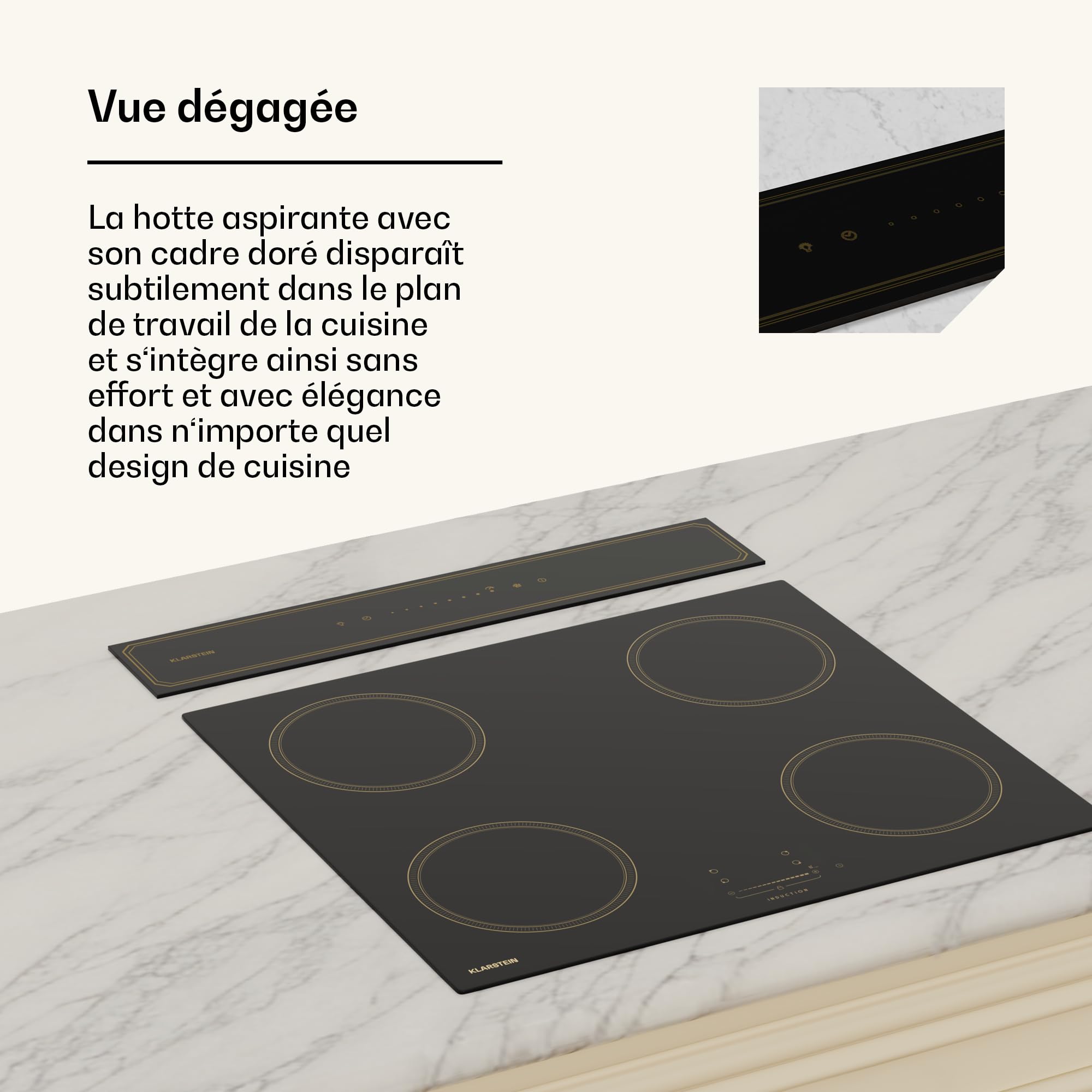 Klarstein Victoria Downdraft Hotte De Plan De Travail - A++ Efficacité Énergétique, 713,8 m³/h Débit D'air, Ultra Silencieuse 52 dB, Écran Tactile, Filtres Lavables, LED, Noir
