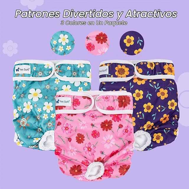 Foto 5 de 5 de Pet Soft Pañales Perro Hembra, Paquete de 3 Pañales Lavables para Perros XS