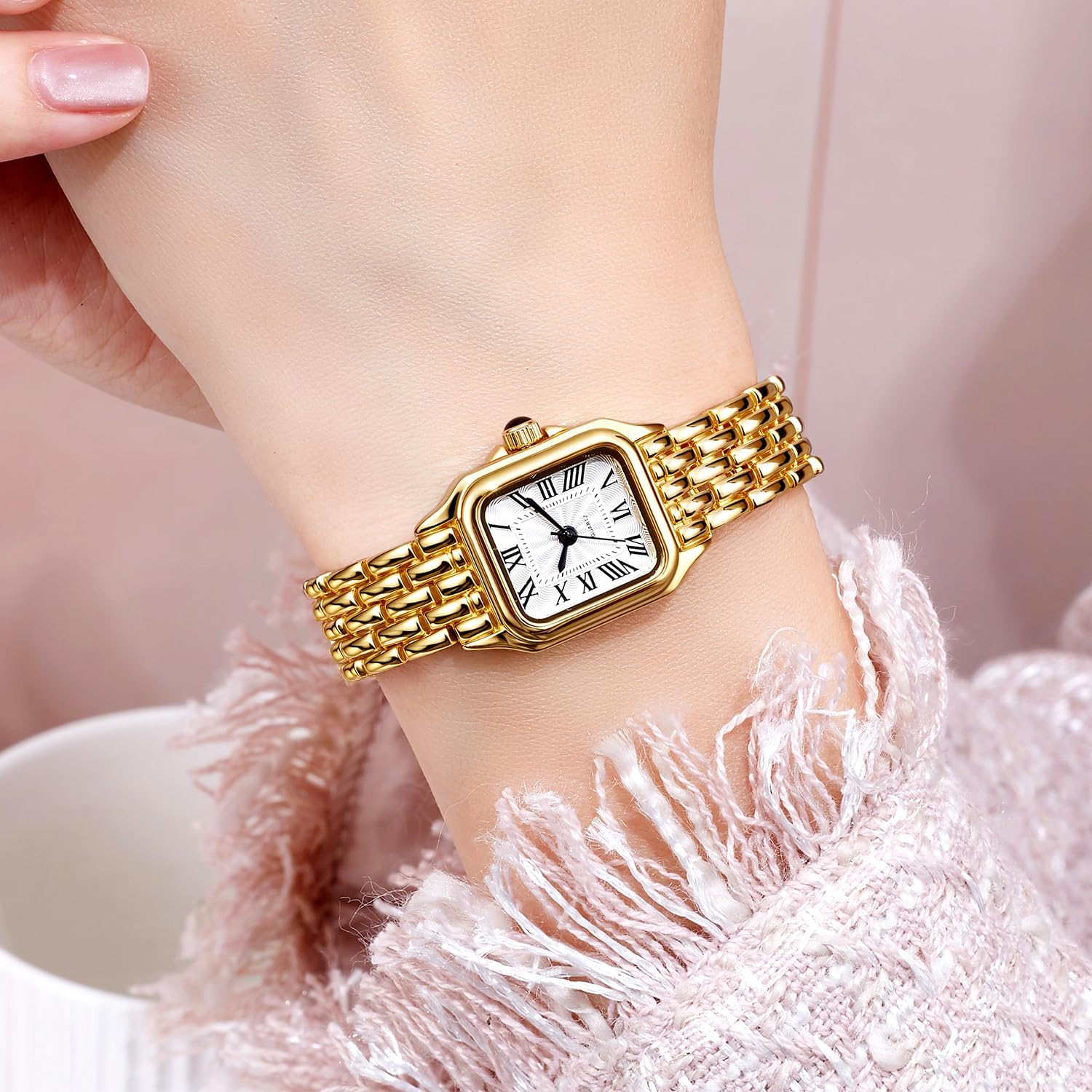 BESTKANG Watches for Women Vintage Square Classic Luxury Watch with Roman Numerals Dial Gold Silver Two-Tone Stainless Steel Band Elegant Dress Women's Wrist Watch - Image 6