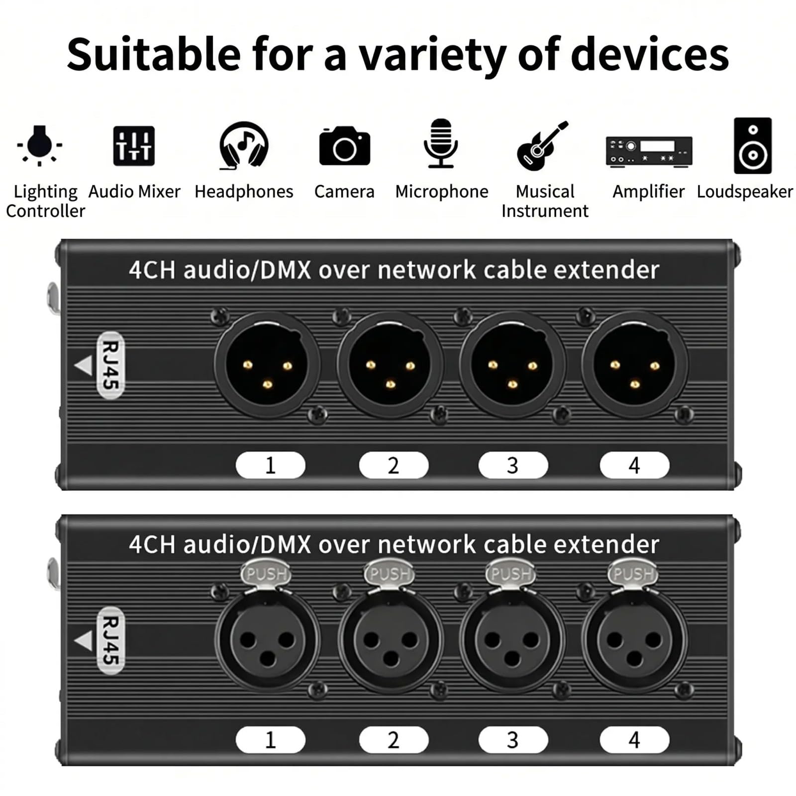 4-kanałowy przedłużacz kabla sieciowego XLR muzyka DMX512 rozdzielacz adapter ekranujący kabel Ethernet do sprzętu scenicznego chronione ogniwo