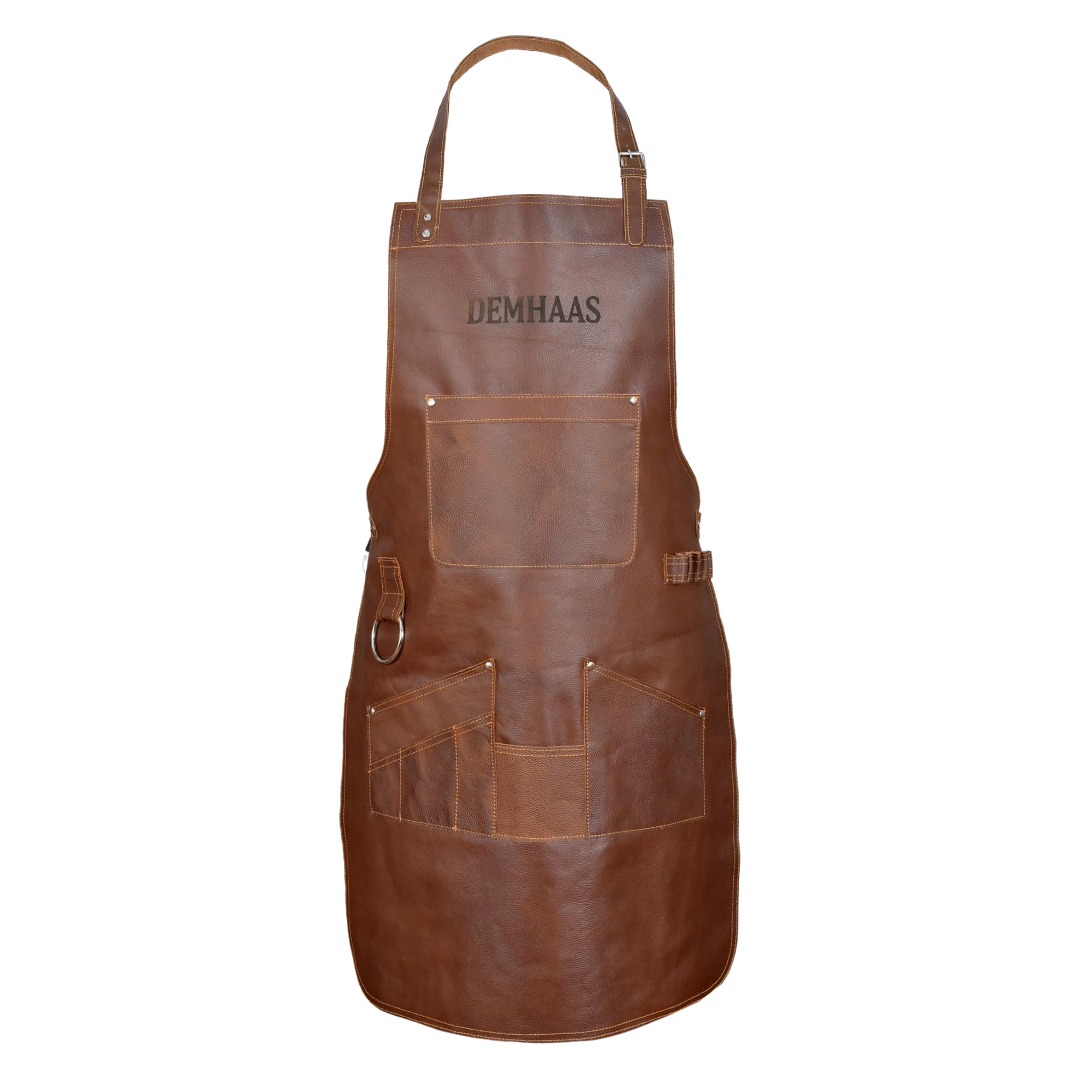 Grembiule da barbecue in vera pelle, realizzato a mano, da uomo, per barbecue, barbecue e cucina, con tasche, cinghie regolabili