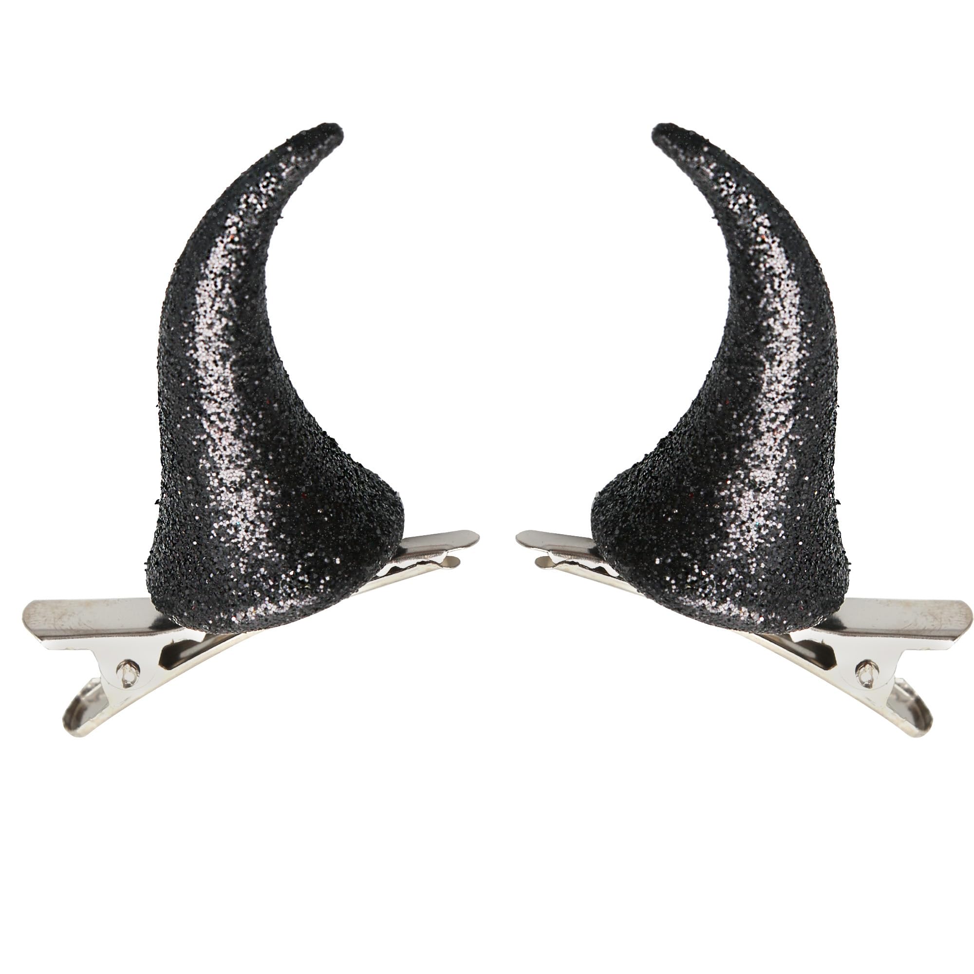 Glitter Devil Horns Hair Clips, Black Clip On Demon Horns, 1.57 Inch Non-Slip Alligator Grip for Halloween Costume Cosplay, Cute Small Goth Props Accessories for Women Kids, 1 Pair