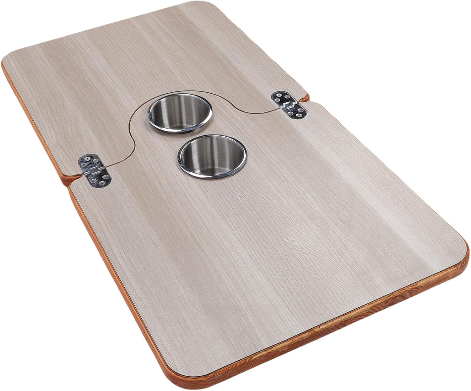 Sorandy RV Table Top Replacement, White Wood Rectangular Tabletop, Folding Table Top with 2 Stainless Steel Cup Holders, Ideal for RV, Boat, Yacht, Camping Trailer & Home Office,