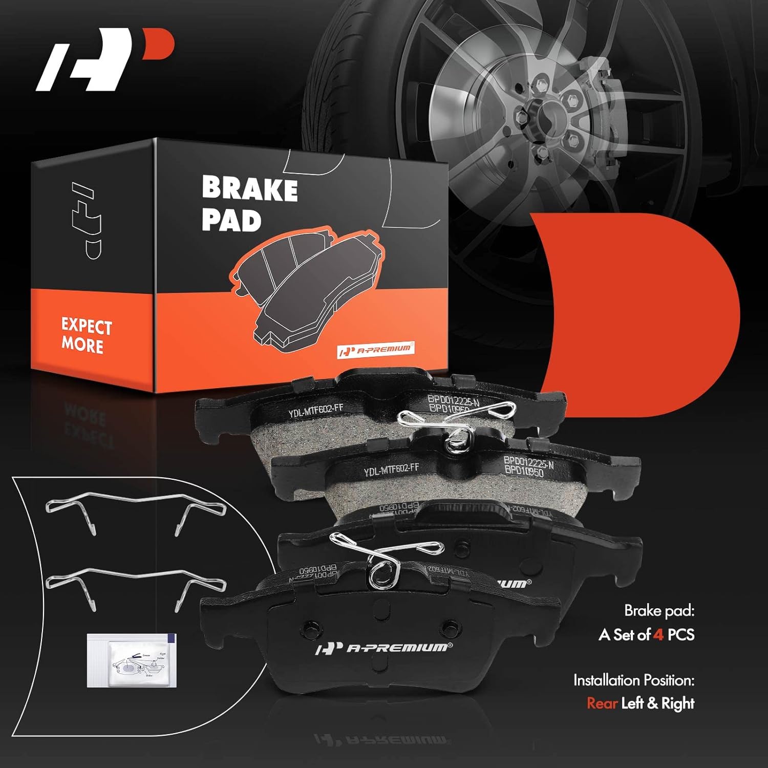 A-Premium Rear Ceramic Brake Pads Set Compatible with Chevy, Ford, Jaguar, Mazda, Pontiac, Saab, Saturn and Volvo Models - Cobalt, Escape, Focus, 3 Sport, 5, S-Type, 9-3, 9-3X, Sky, C30