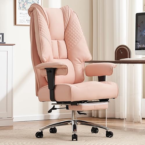 Silla de oficina grande y alta de 400 libras de ancho, silla de oficina ejecutiva de cuero con respaldo alto con reposapiés, sillas ergonómicas