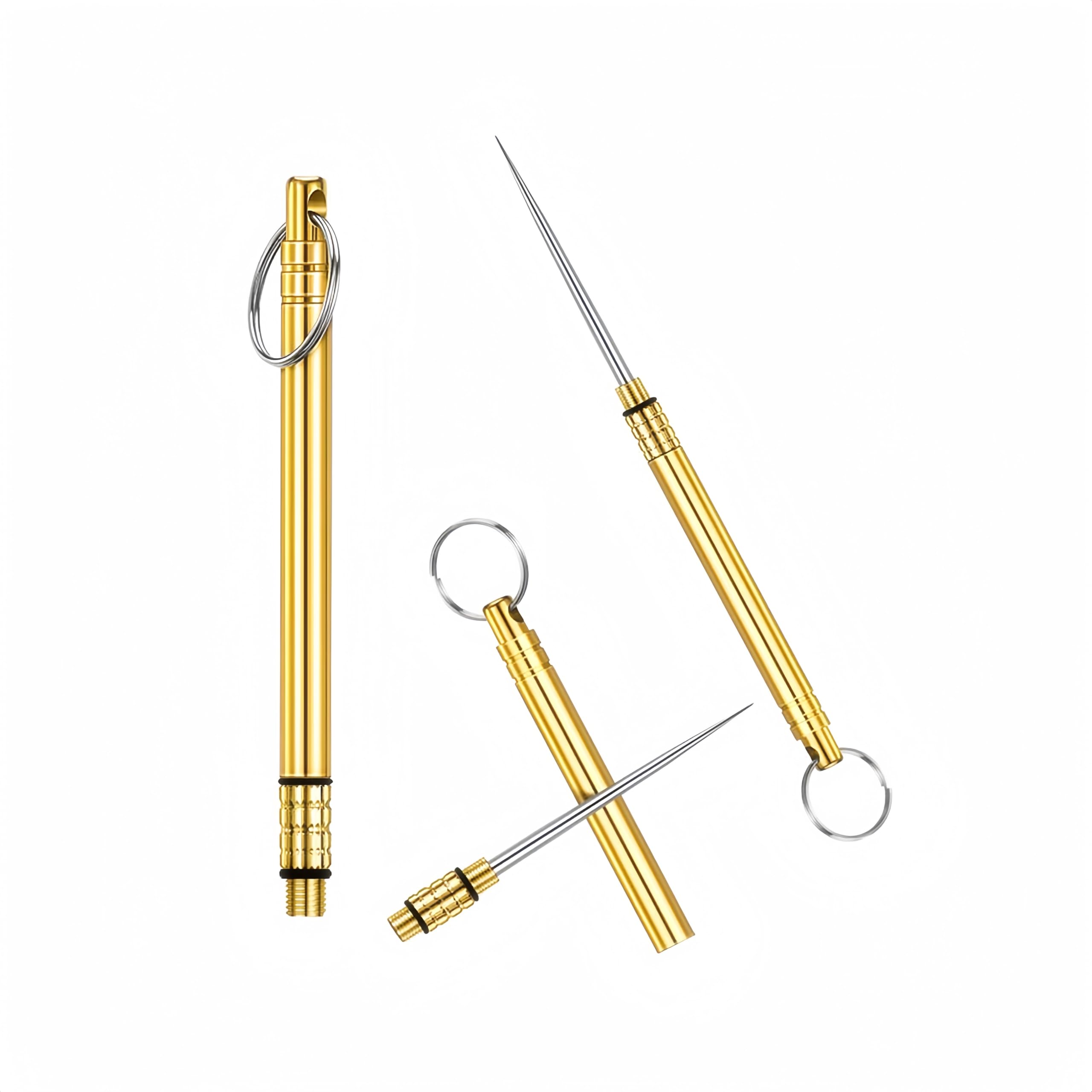 2個セット チタン合金製携帯用爪楊枝 - 軽量キーホルダー付き・金属アレルギー防止・防水ケース付き多機能爪楊枝