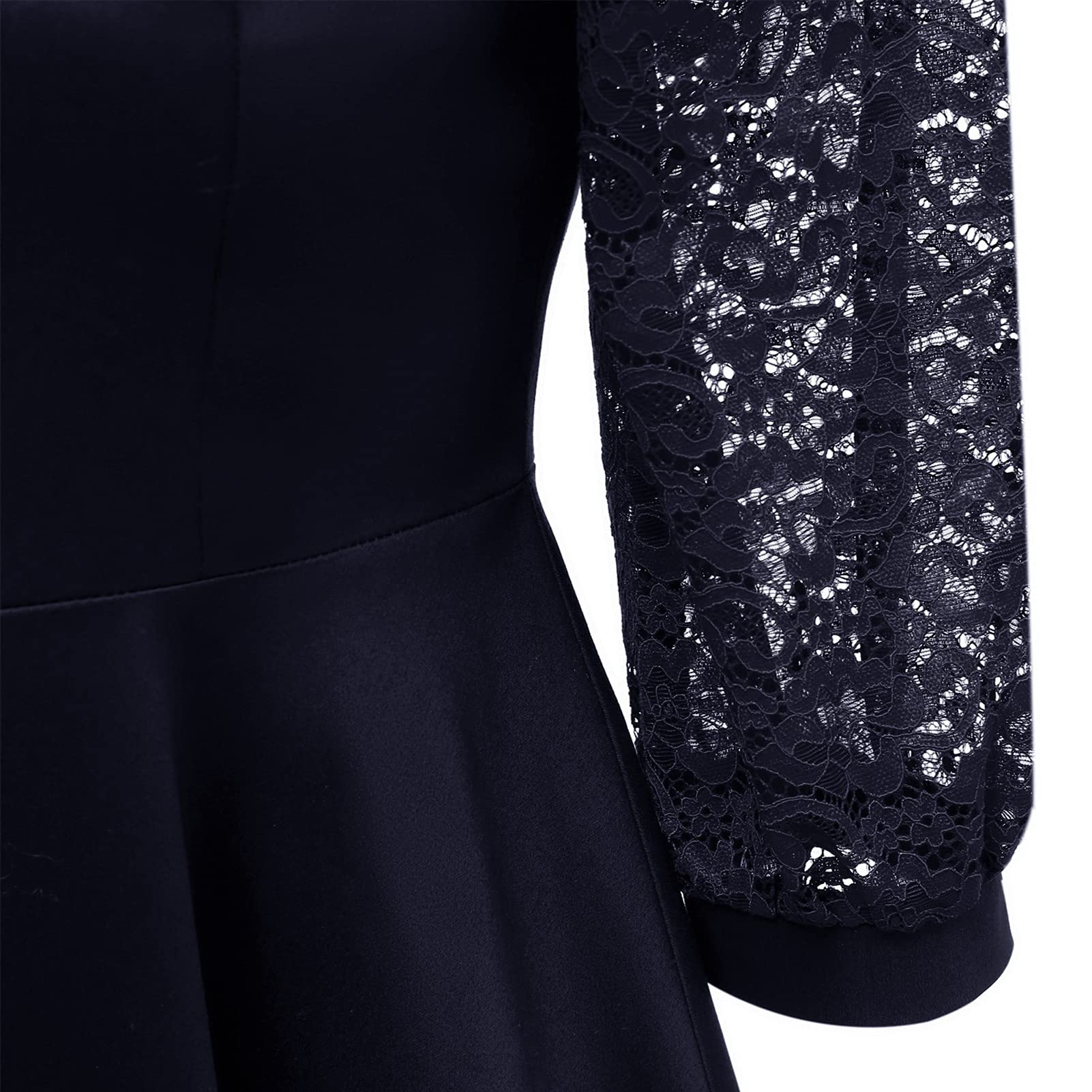 Damen Sexy Spitzenkleid 3/4 Ärmel Hohe Taille Quadratischer Kragen Kleider Casual Party Ballkleid Cocktail Sommer Hochzeitskleid Blau-XL