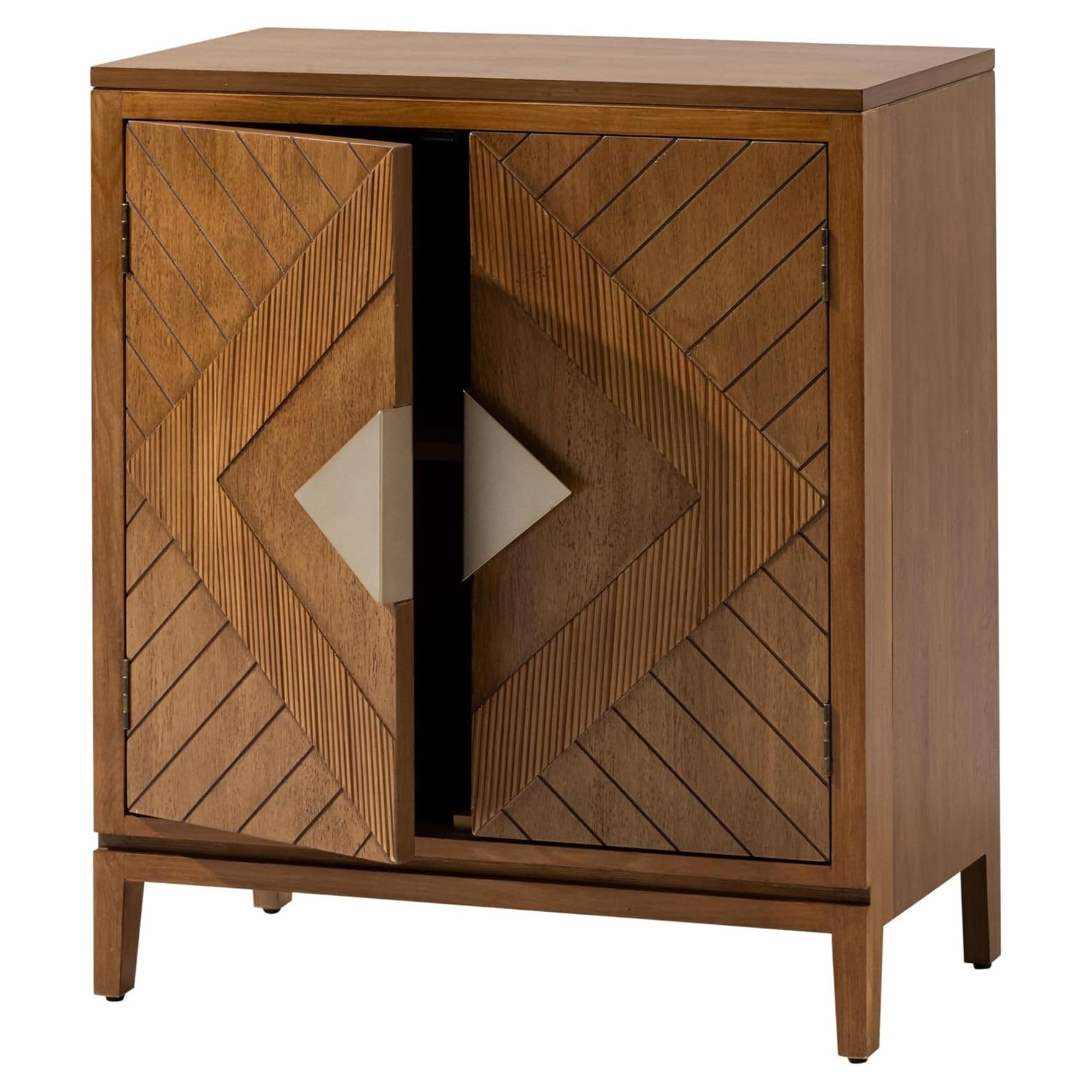 COZAYH 2 Door Accent Cabinet, Wood Sideboard Storage Furniture with Modern Geometric Design, Freestanding Home and Kitchen Cabinet, Brown/Gold