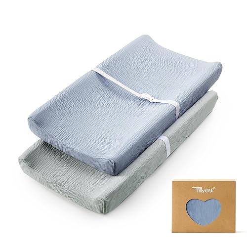 Miniatura 11 de TILLYOU Funda de muselina para cambiador de pañales para bebés, niñas y niños, de algodón suave y transpirable, 2 unidades (flor amarilla) Flor