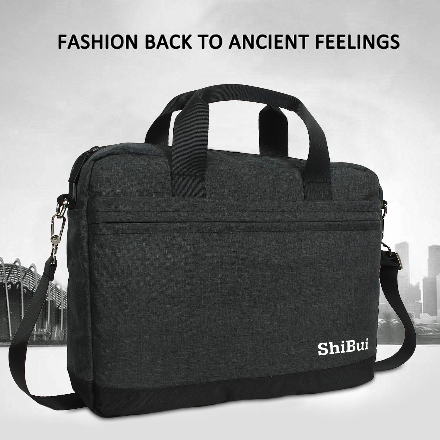 SHIBUI 15.6 inch Unisex Bag Cross Shoulder Messenger Bag for Man and Women with Detachable Shoulder Straps & Laptop Compartment (Black) 2