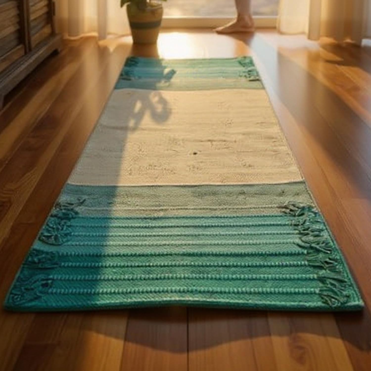 Tapete de yoga de algodón 100% orgánico antideslizante – Alfombra ecológica tejida a mano – Antideslizante y gruesa para el ejercicio diario en casa – Cómoda extra larga – 24 x 72 6