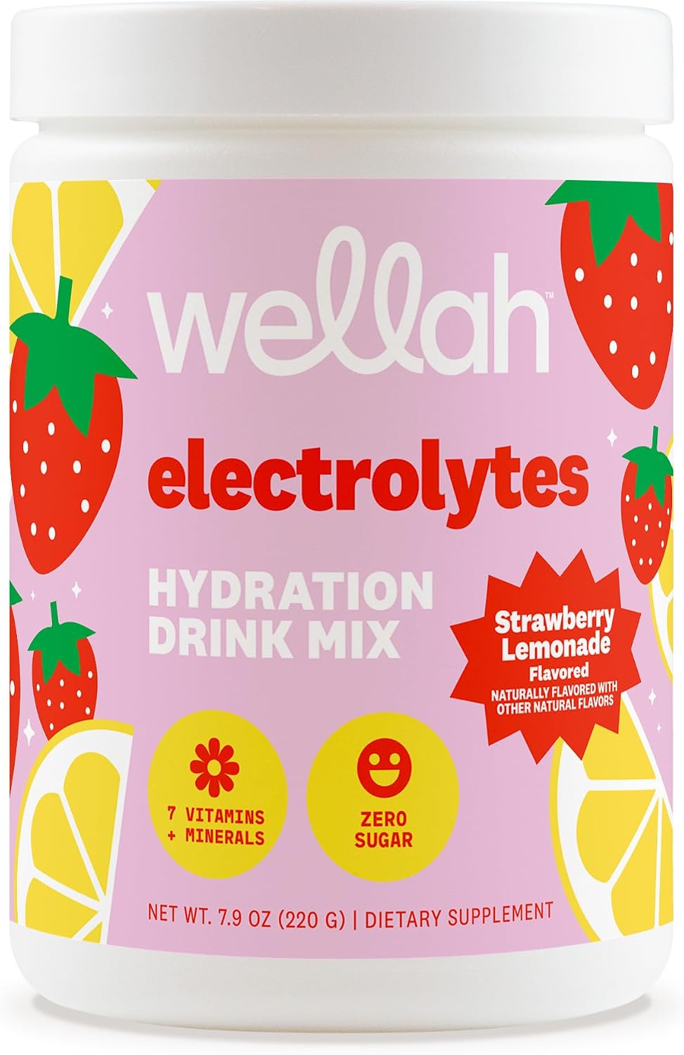Wellah Electrolytes Powder (Strawberry Lemonade) 50 Servings