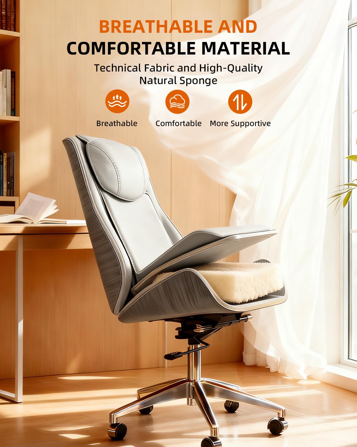 Luxury Office Chair with Aluminum Sturdy Base 6-Point Massage Ergonomic Office Chair 135 Back Support Comfy Desk Big — view 7
