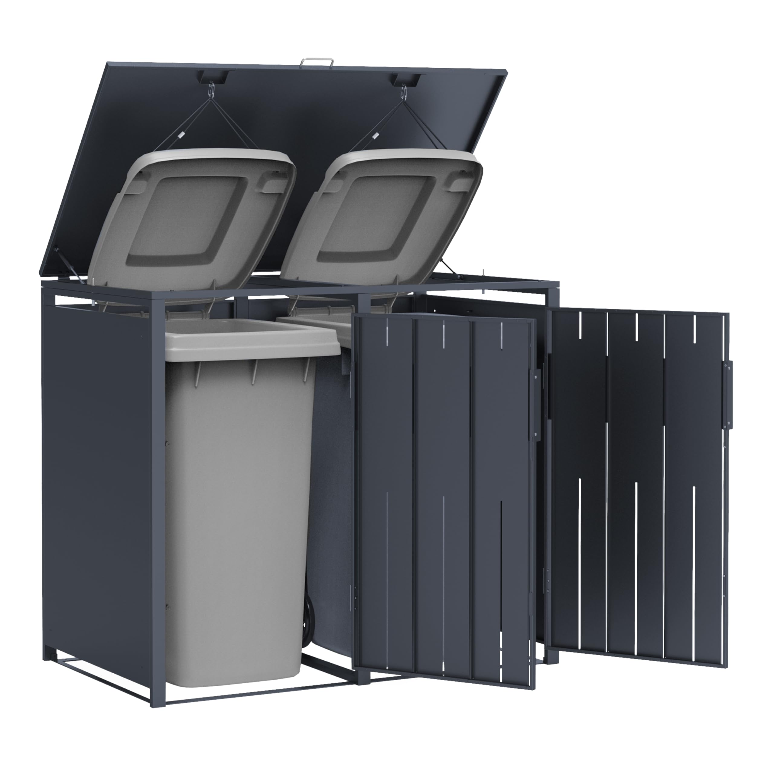 AXI Luke Mülltonnenbox Anthrazit/Holzoptik aus Metall - 2 Tonnen | Mülltonnenverkleidung mit Deckel für 2 Tonnen - Max. 240L - 132 x 80 x 116 cm | Müllbox/Aufbewahrungsbox für Mülltonnen