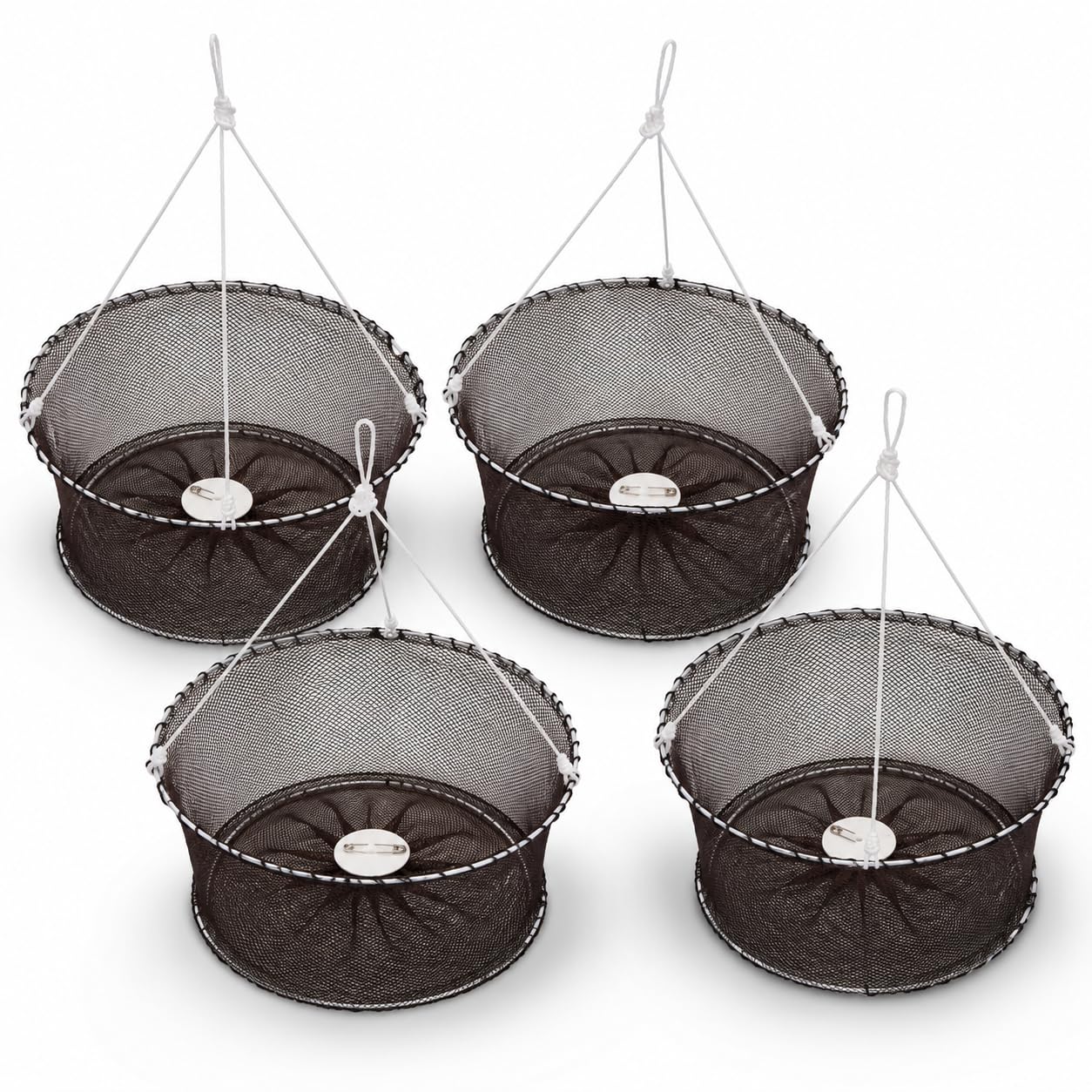 Pack 4 Reteles para Quisquillas y Camarones de Agua Salada | Doble Aro Metálico de 40 cm con Lastre e Imperdible malla 4 mm Agua Salada