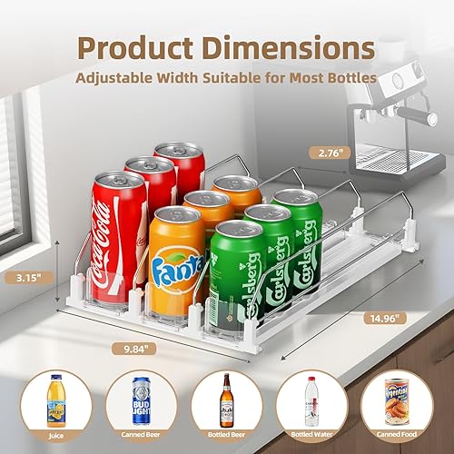 Miniatura 4 de HIYOHIYO Organizador automático de bebidas de 3 filas para refrigerador, dispensador automático de latas para almacenamiento de estantes de