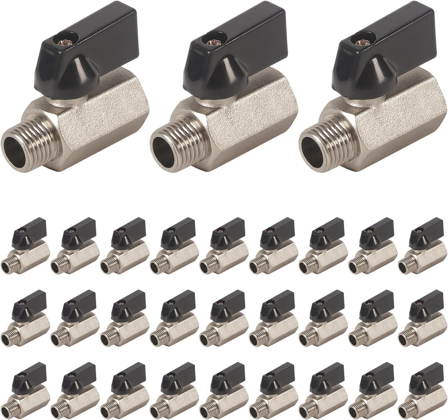 30 Pack Brass Mini Ball Valve, 1/4 Inch NPT Female x Male Shut-Off Valve | Thickened brass valve body, Standard NPT thread, Quarter turn operation, Ideal for air, water, oil, and fuel applications.