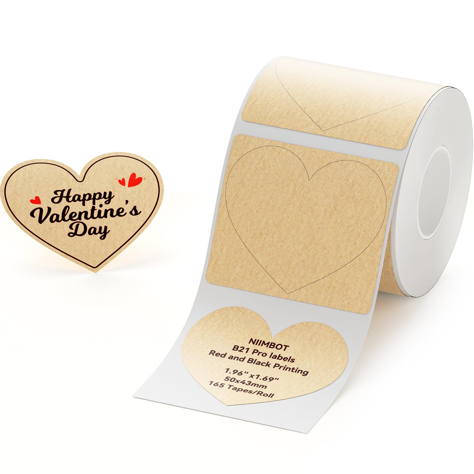 NIIMBOT Labels for B21 Pro,Red and Black Printing Labels,Self-Adhesive Sticker Label 1.96'' x1.69'' (50x43mm) 165 Tapes/Roll,Applies to Store/Clothing Tags/Warning Signs/Name tag-Heart Shape — image 1