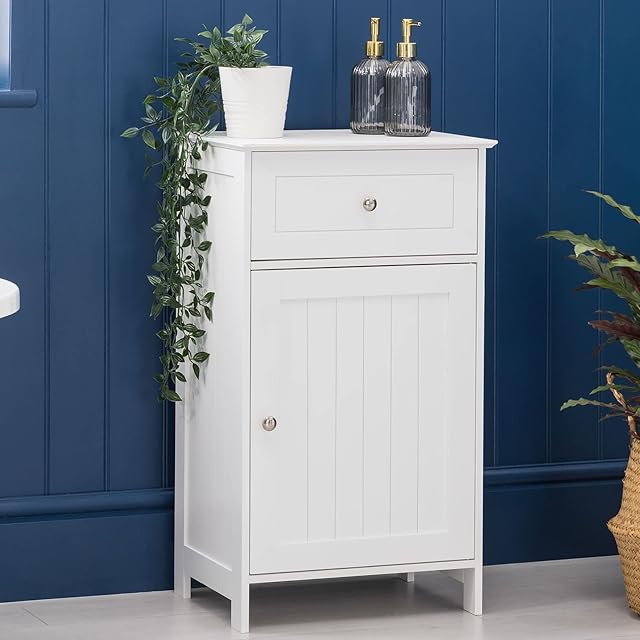 CHRISTOW White Bathroom Cabinet Floor Standing, Small Wooden Drawer Storage Cupboard Unit With Shelf & Drawer