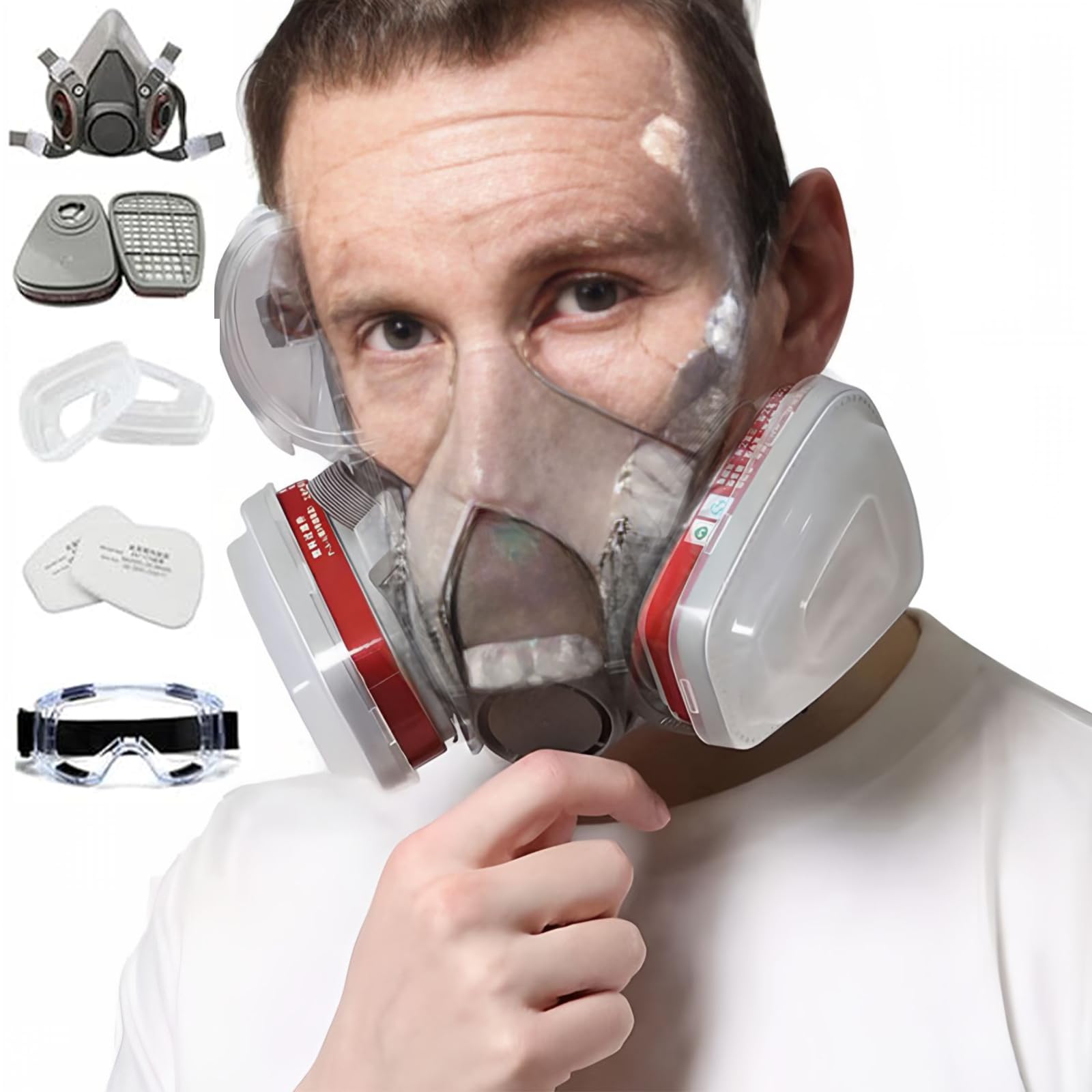 Binnan Maschera di Protezione, Filtri e Occhiali di Protezione, Maschera Antipolvere, Respiratori Riutilizzabili con Filtri e Occhiali di Protezione, per La Decorazione, La Lucidatura