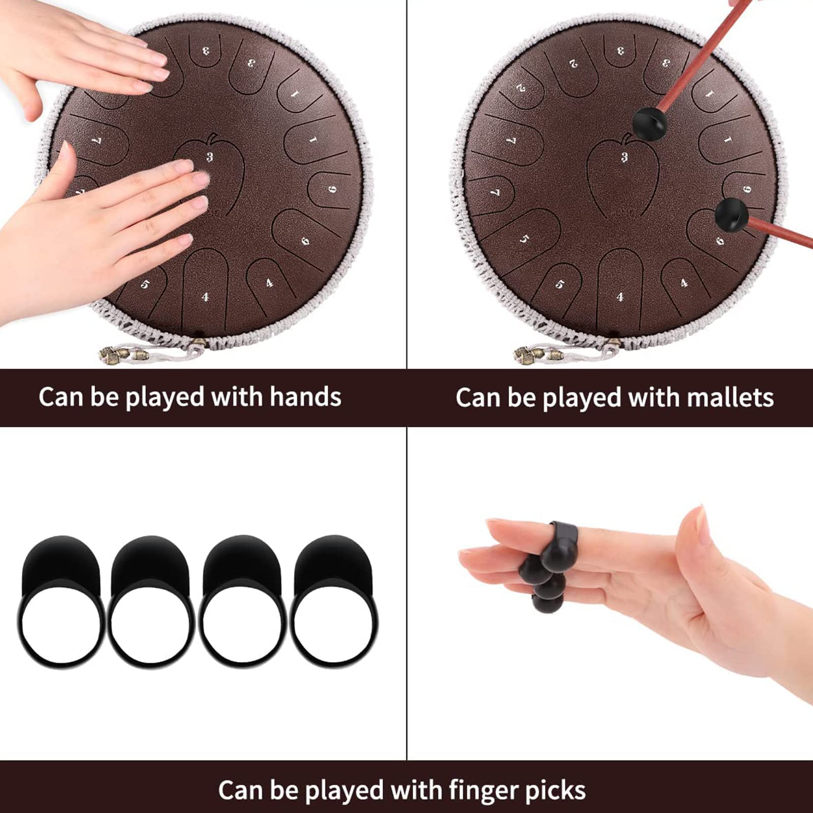 Steel Tongue Drum 15 Noten 14 Zoll Percussion Instrument mit Tragetasche, Buch und Schlägel für Meditation, Yoga, Unterhaltung - Perfekt für Anfänger und Erwachsene