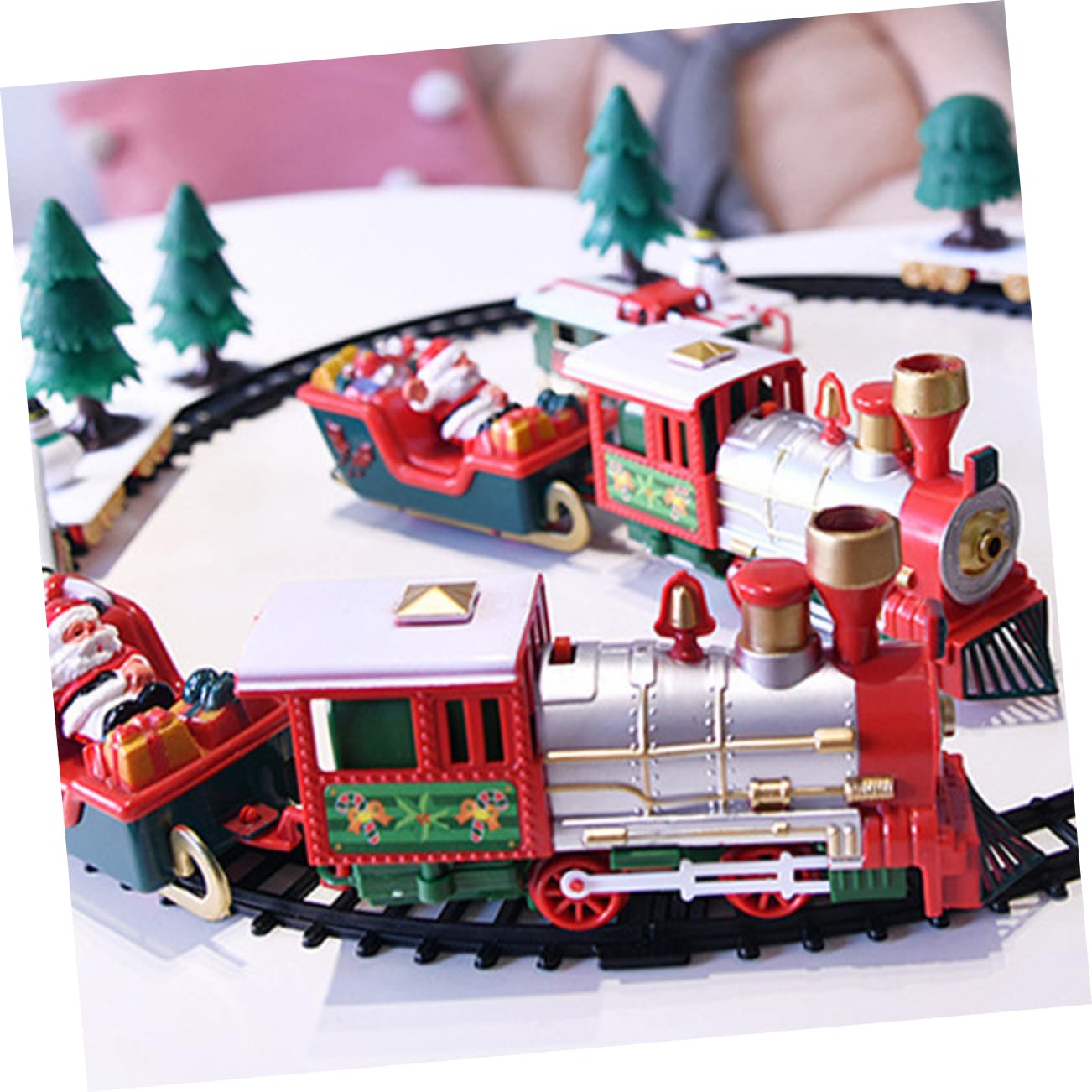 TOYANDONA Trenino Elettrico Natalizio in Plastica con Binari, Giocattolo Educativo per Ragazzo Ragazza, Promuove Creatività e Motricità Fine, Decorazione per Addobbo Festivo o Scrivania