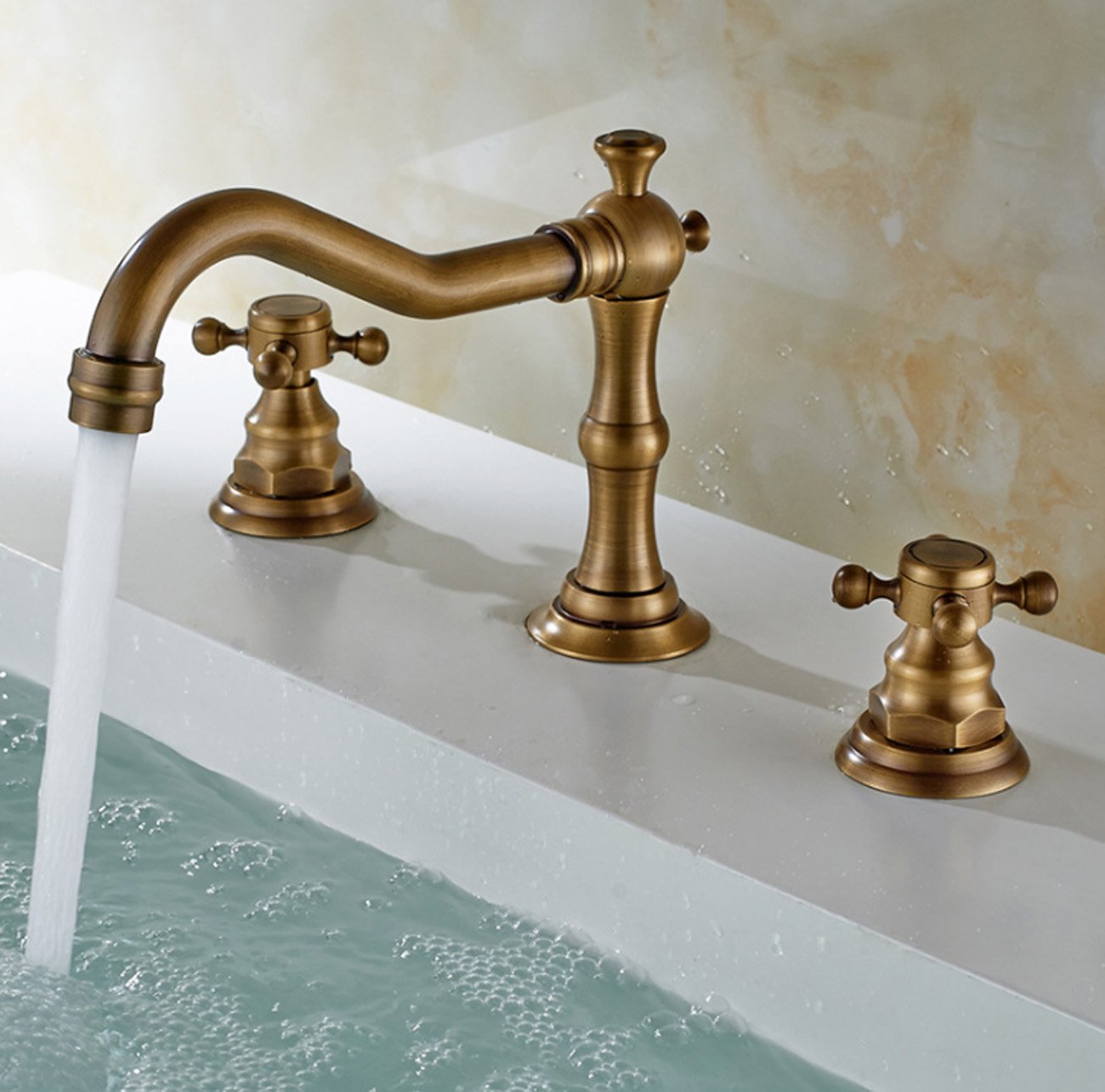 BiaoTeng Rubinetto A Tre Fori Per Lavandino Bagno Oro Rotazione 360° Ottone Miscelatore Lavabo Bagno Tre Fori Rubinetto Bagno Lavabo Tre Pezzi, C