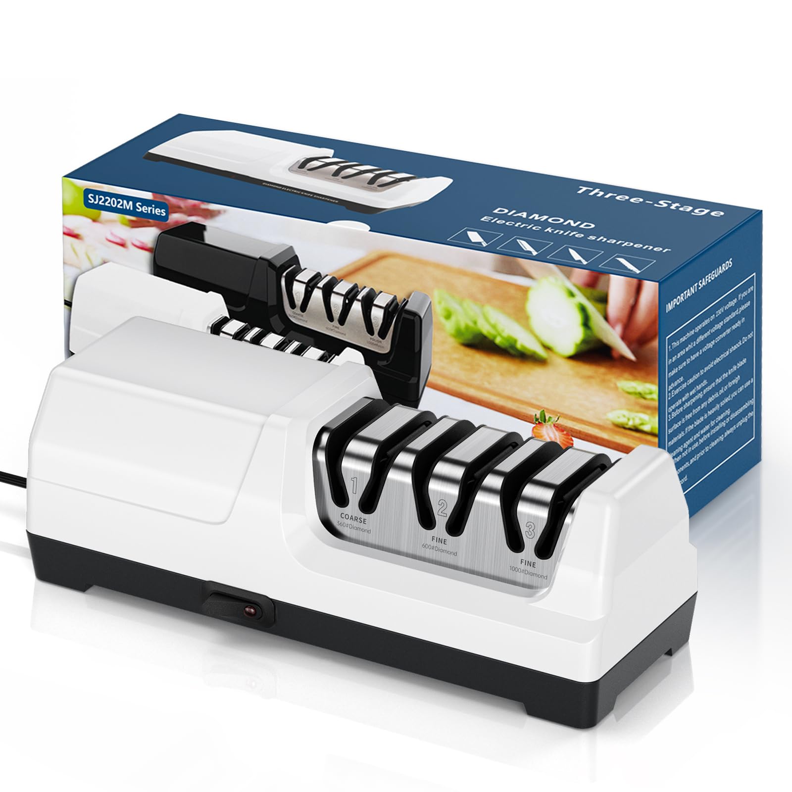 Afilador de Cuchillos Eléctrico Profesional con 3 Niveles, Discos de Diamante, Protección contra Sobrecalentamiento, Motor Silencioso, Afilado Rápido de Cuchillos de Cocina
