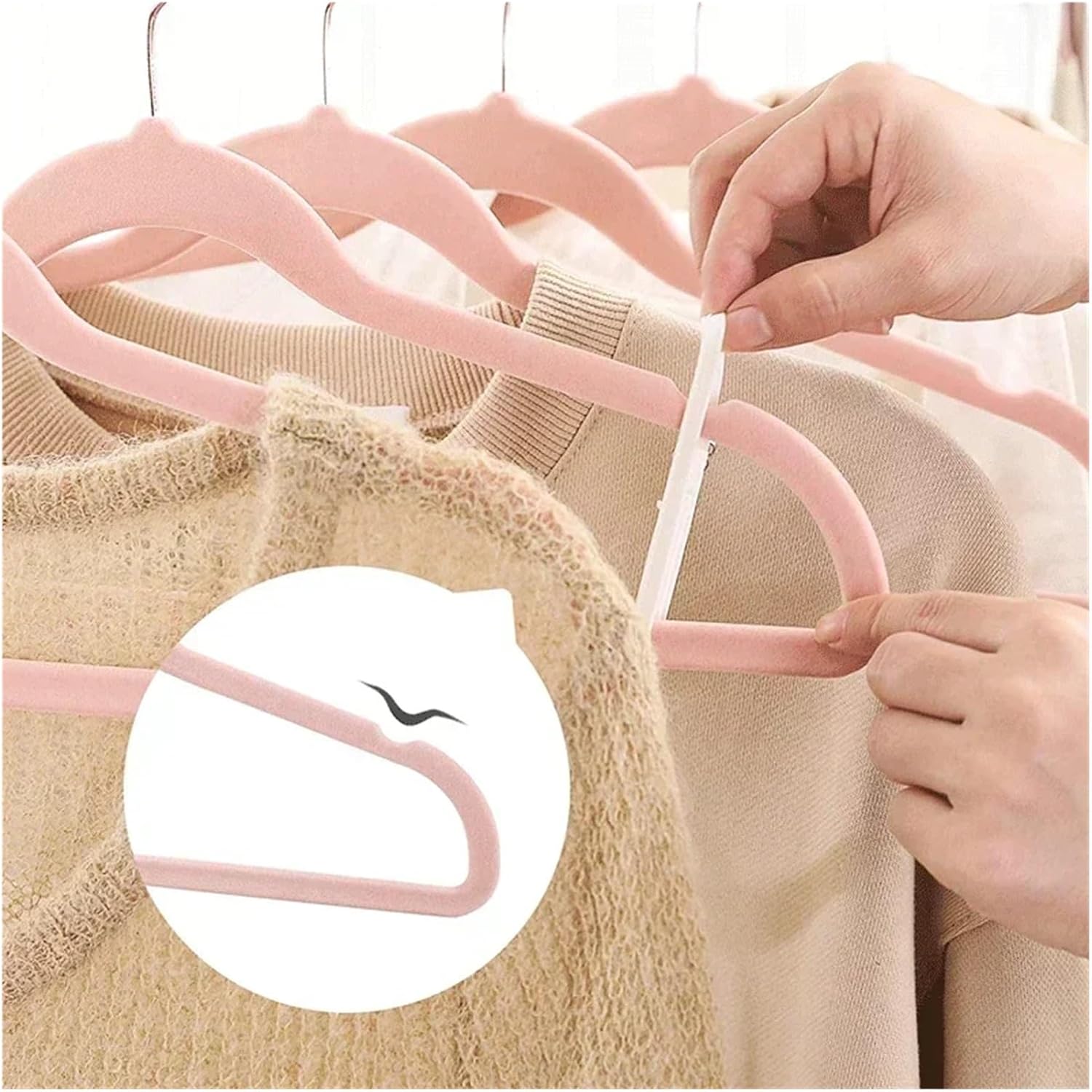 45CM Flocking ABS Non-Slip Seamless Hanger Trousers Rackvelvet Magic Wardrobe for Coats, Jackets,Suits(Off-White-Gold Hook,5PCS)