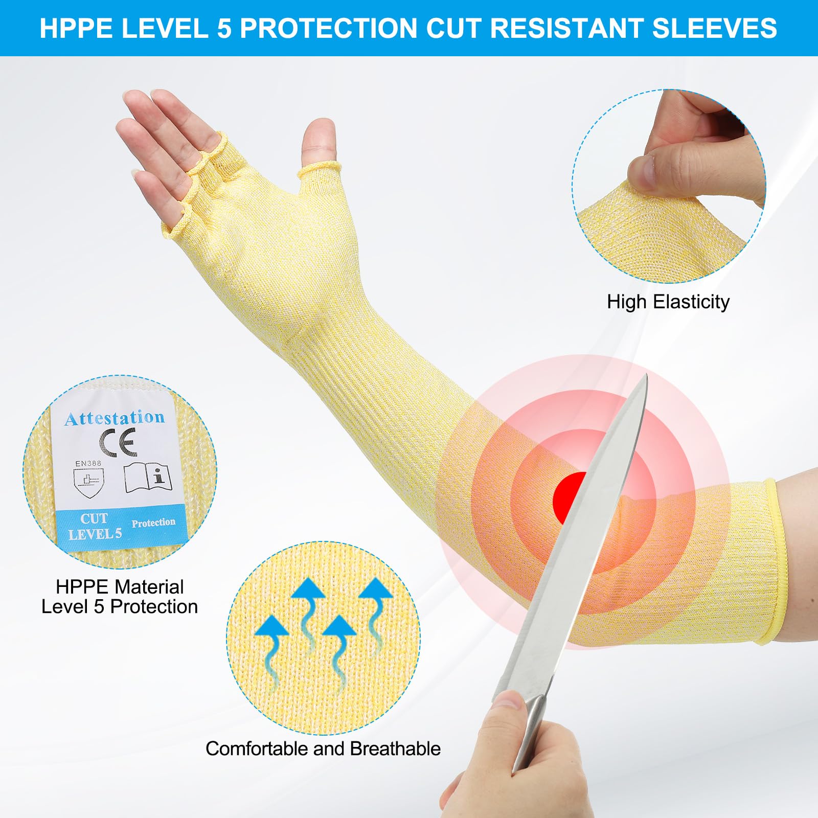PATIKIL 20 Inch Cut Resistant Sleeves with Finger Grips - Image 3