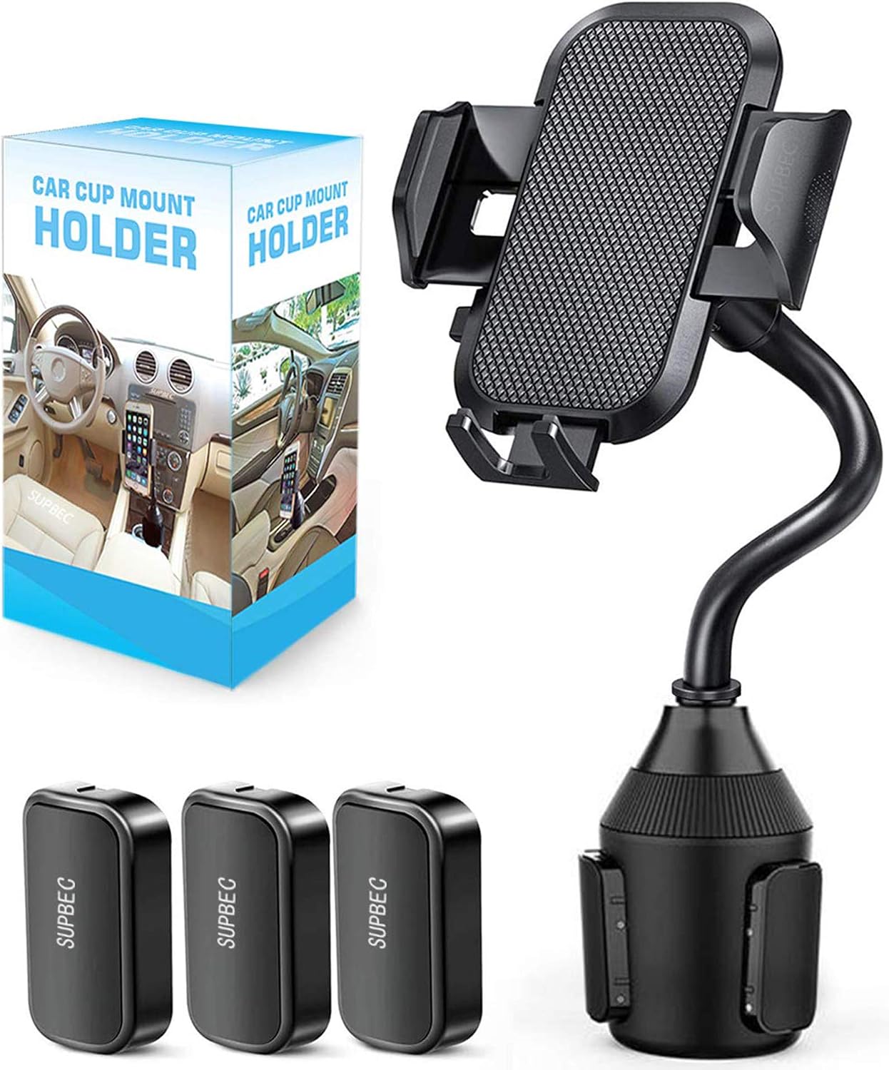Phone Holder for Car, SUPBEC Car Cup Phone Mount 2021 Upgrade Universal Adjustable Cell Phone Car Mount Compatible with All iPhone 11/12 Pro Max/XR/X/8/7, Samsung Galaxy S21/S10 /Note & More-Black