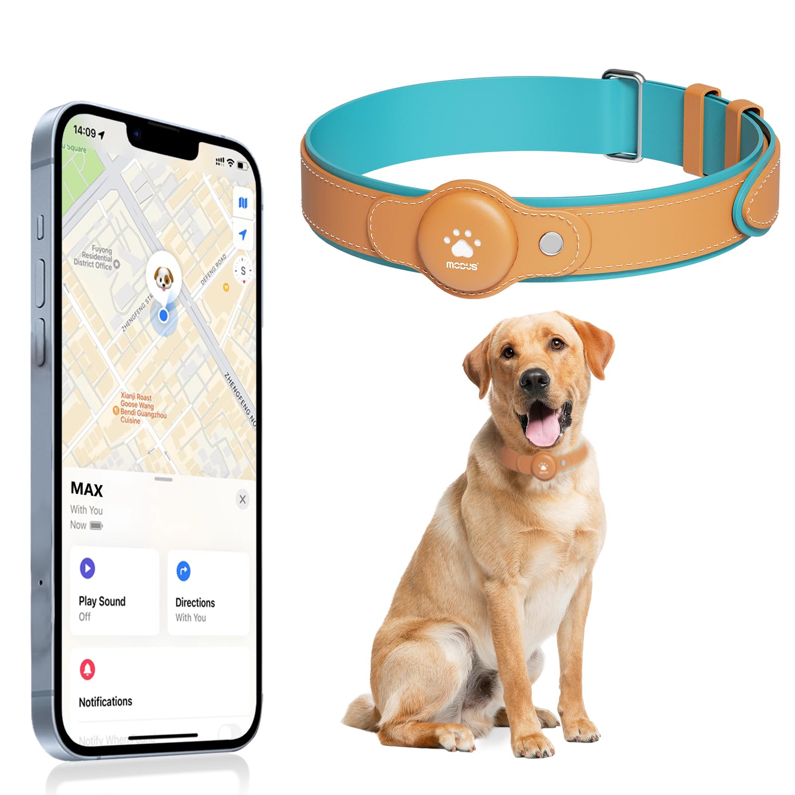 GPS Tracker for Dogs, 2 in 1 Pet Tracking Smart Collar (Only iOS), No Monthly Fee GPS Tracker Dog Collar, Real-time Location Comfortable PU Tracker Tag for Small, Medium Large Dogs(Locator Included)