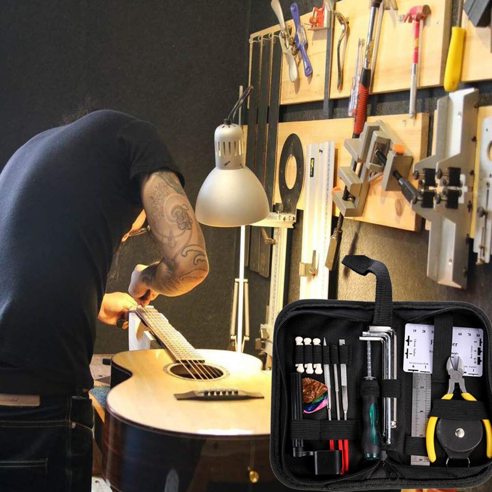 El kit de reparación de instrumentos incluye un kit de limpieza indispensable para diapasón de guitarras para ajustar el pulido y el recorte de guitarras. Herramienta profesional para guitarra