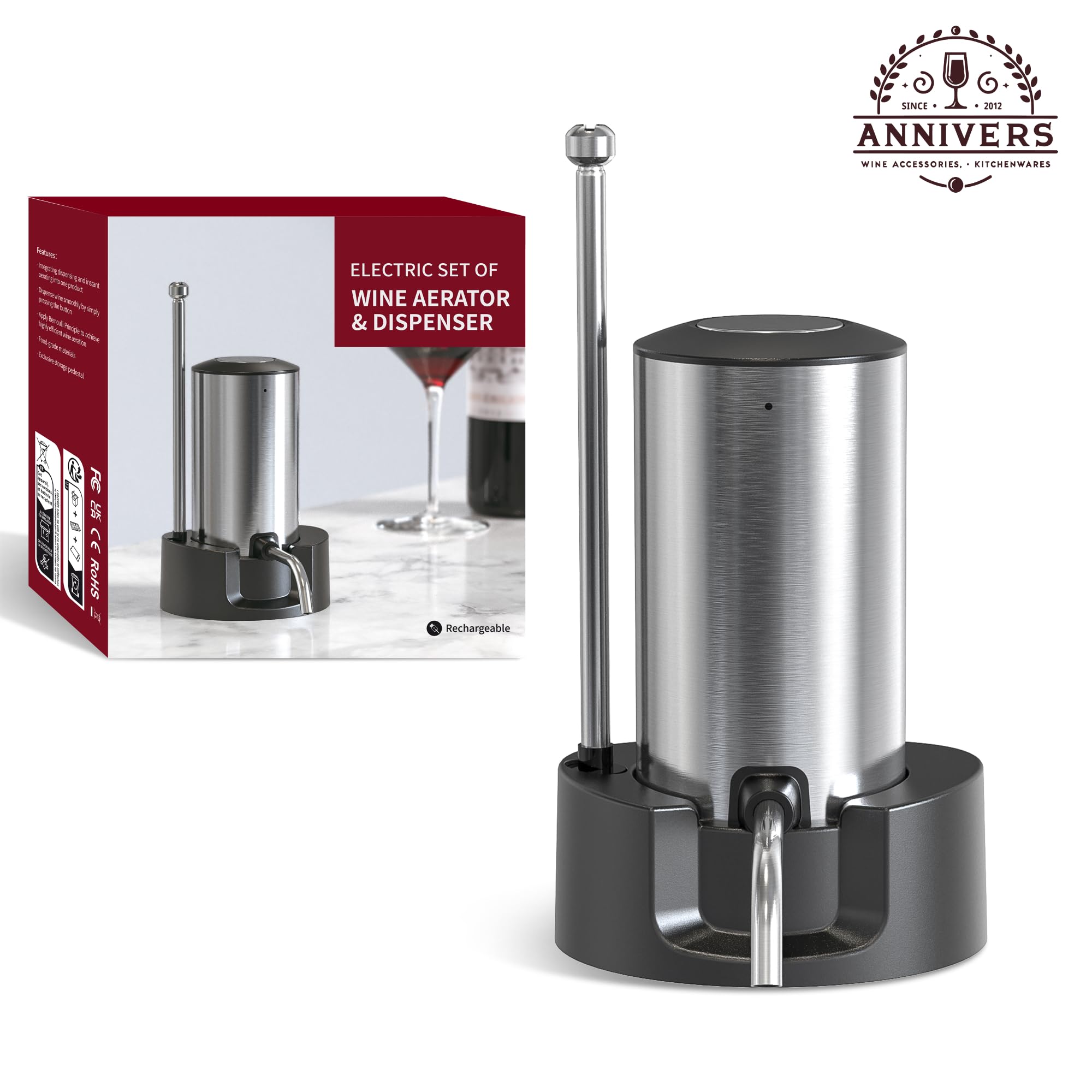Prestige Electric Wine Decanter Aerator Rechargeable Dispenser - Unique Gifts For Men Women Mum Dad Brother Husband Unique Gifts For Wine Lovers (Black