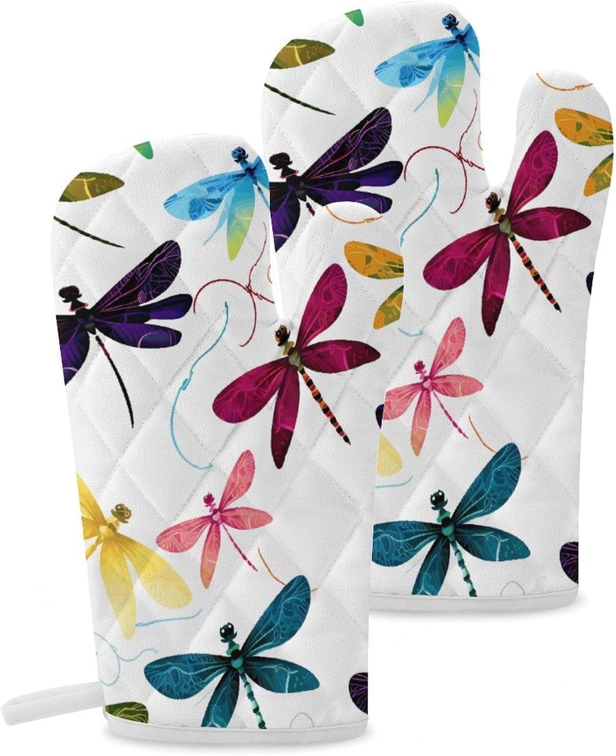 2 Pcs Oven Mitts Heat Resistant Kitchen Gloves Soft Safety Colorful Dragonfly Oven Glove for Microwave, Barbecue