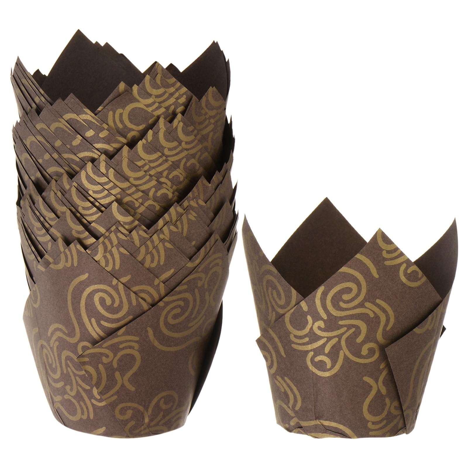 M METERXITY 50-Pack Tulip Cupcake Liners Paper Baking Cups Brown Cloud