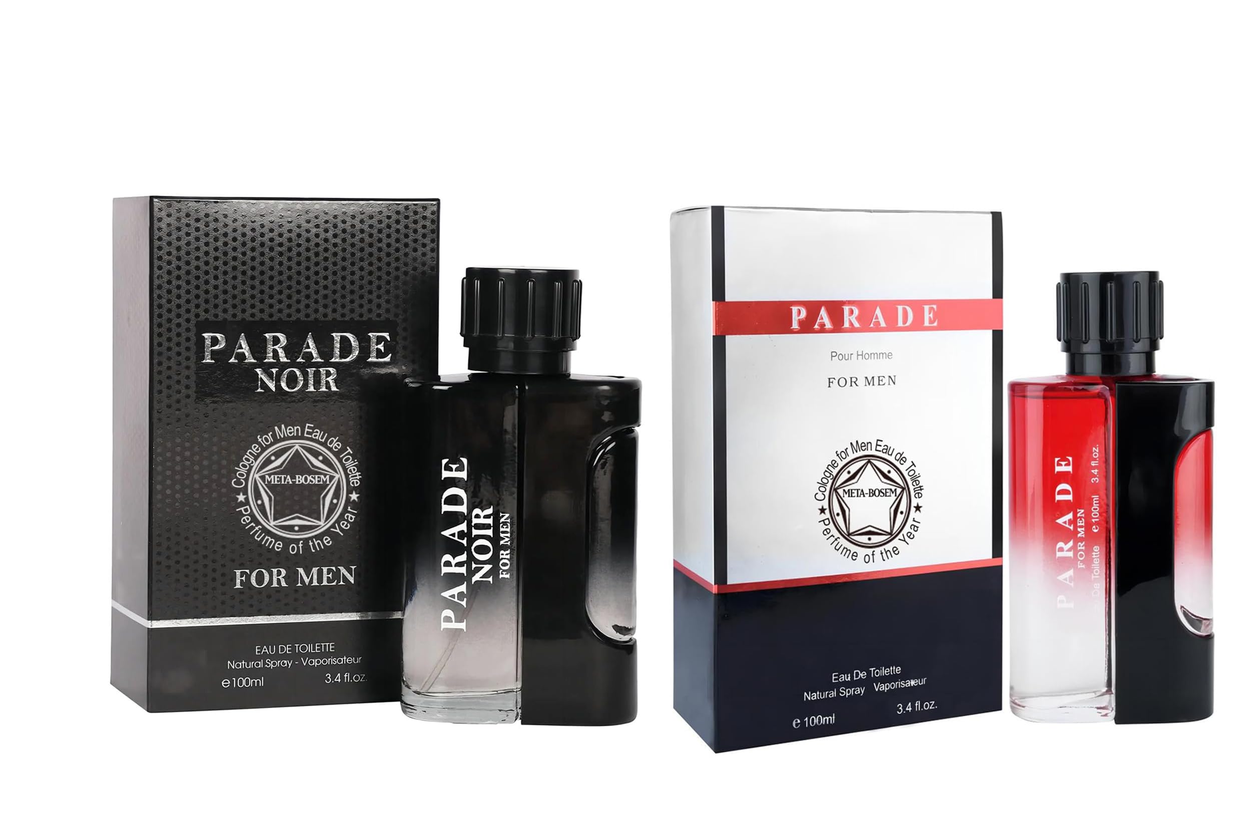 META-BOSEM 2Pc Set Cologne for Men (Parade+Parade Noir) Classic Collection Bottles, Eau de Toilette Natural Spray - Woody Scent - Holiday Gift (Pack of 2) Each 3.4 Fl Oz, Total 6.7 Oz