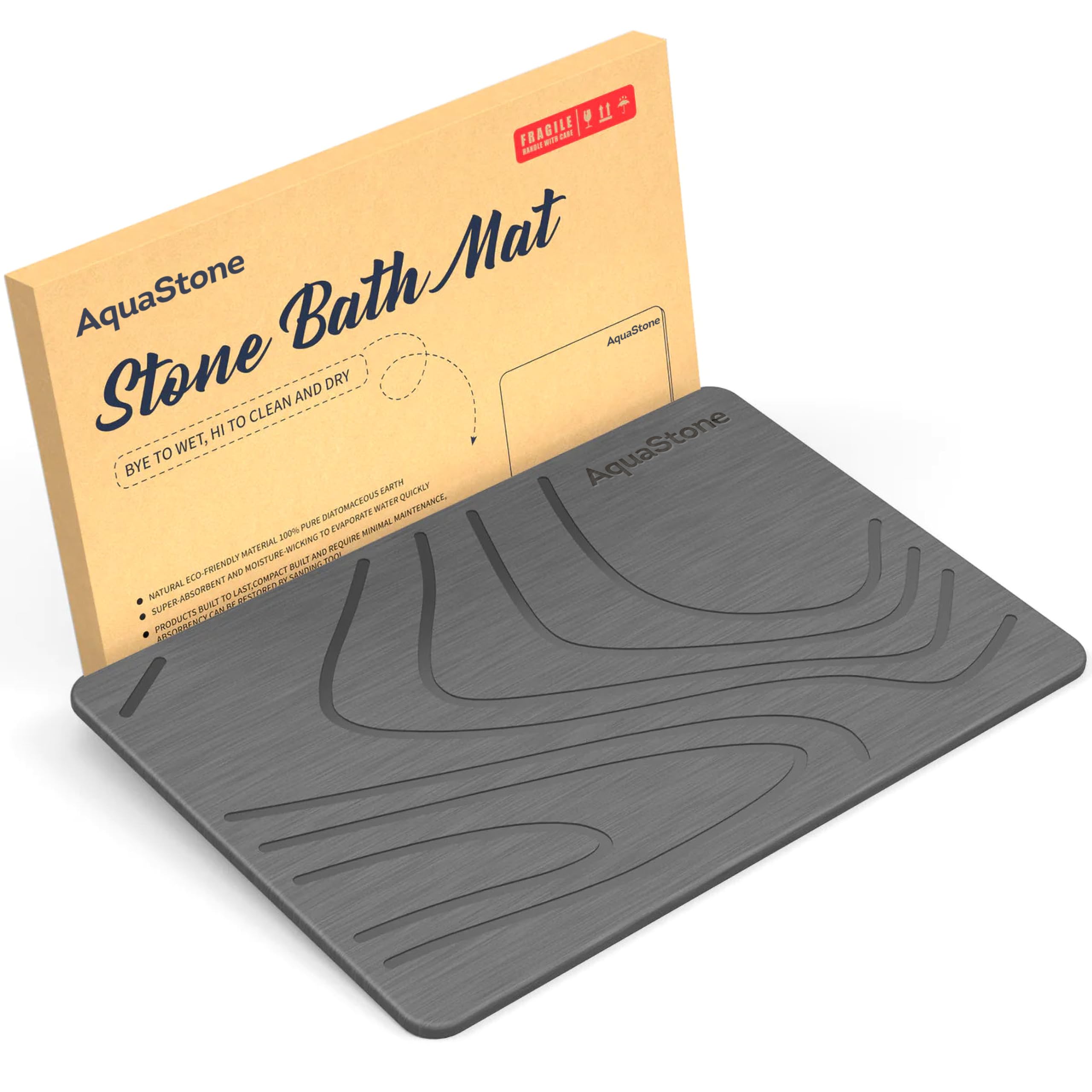 AQUASTONE Stone Bath Mat, Diatomaceous Earth Shower Mat, Non-Slip Super Absorbent Quick Drying Bathroom Floor Mat, Natural, Easy to Clean (60cm x 40cm Darkgrey Large) (B0CW31J11M) Amazon Price History, Amazon Price Tracker