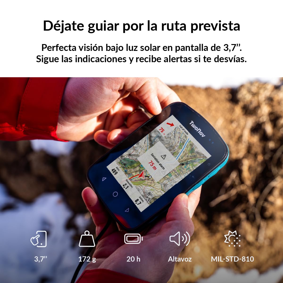 TwoNav Terra (64 GB) + Mapa Completo España IGN Topo 1:25.000 Instalado, GPS con Pantalla Amplia 3.7 Pulgadas para montaña, Senderismo, MTB, Bicicleta