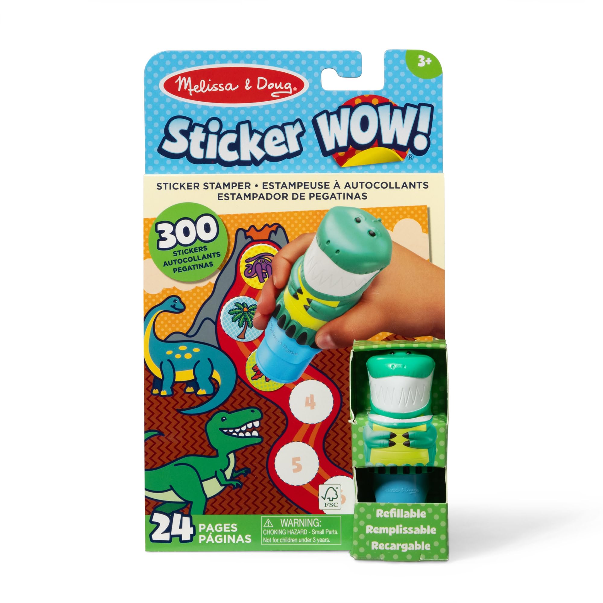 Melissa & DougSticker WOW! Sticker Stamper & Activity Pad - Dinosaur – 300+ Stickers, Self-Inking Stamper & 24 Activity Pages – Mess-Free Craft for Kids – Ages 3+ | MD32012