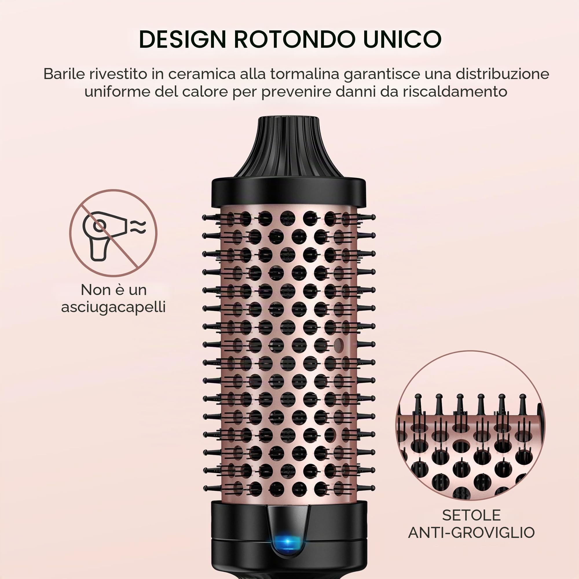 Ferro arricciacapelli Terviiix Thermal Brush, 45 mm, spazzola calda per capelli sciolti e voluminosi, spazzola in ceramica agli ioni di tormalina Hot Brush, display digitale 5 temperature, doppia