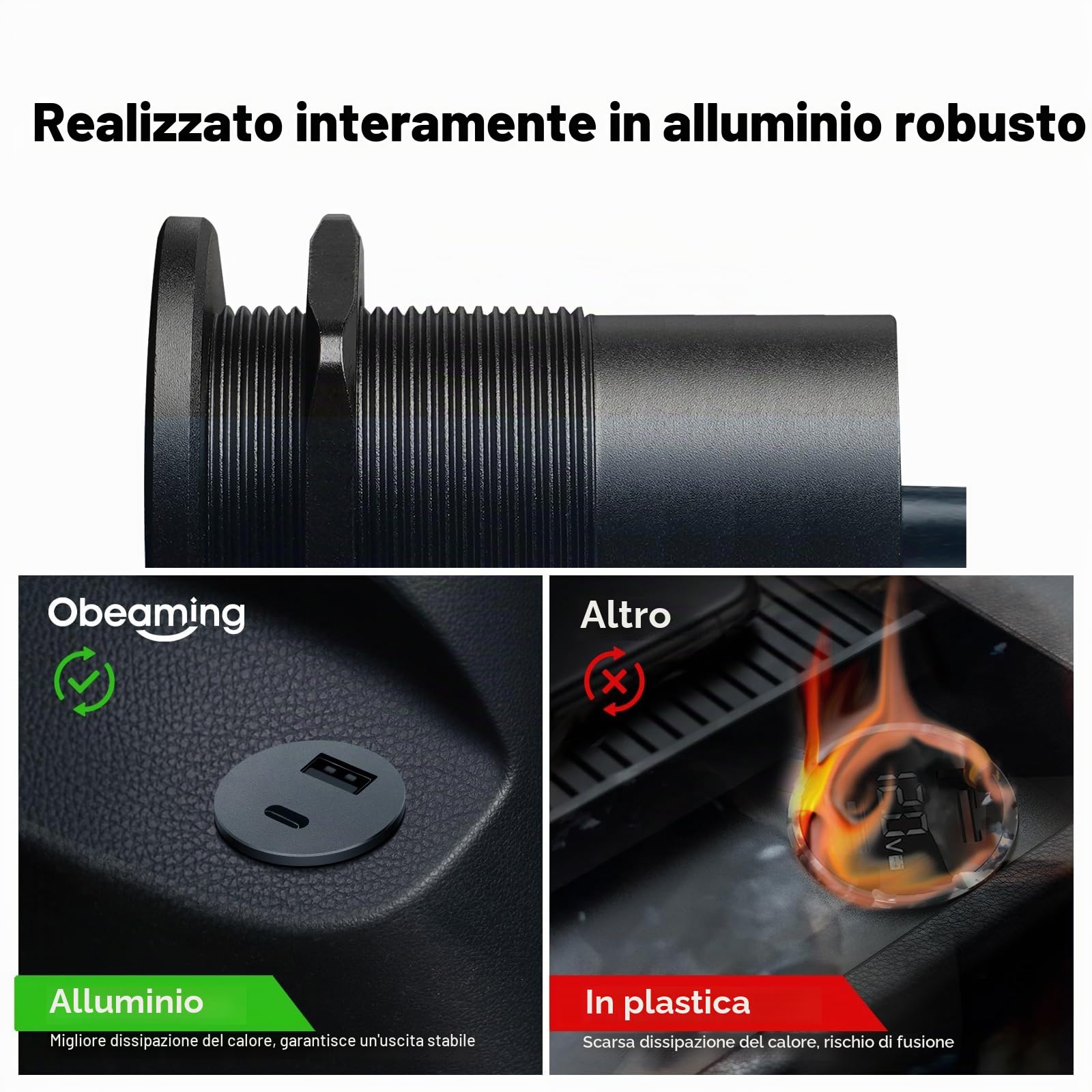 Alluminio Presa USB 12V Camper Auto, Dual Porta Tipo C PD3.0 & USB-A QC3.0 Caricatore Carica Rapida per Roulotte Barca Camion (38W x 2)