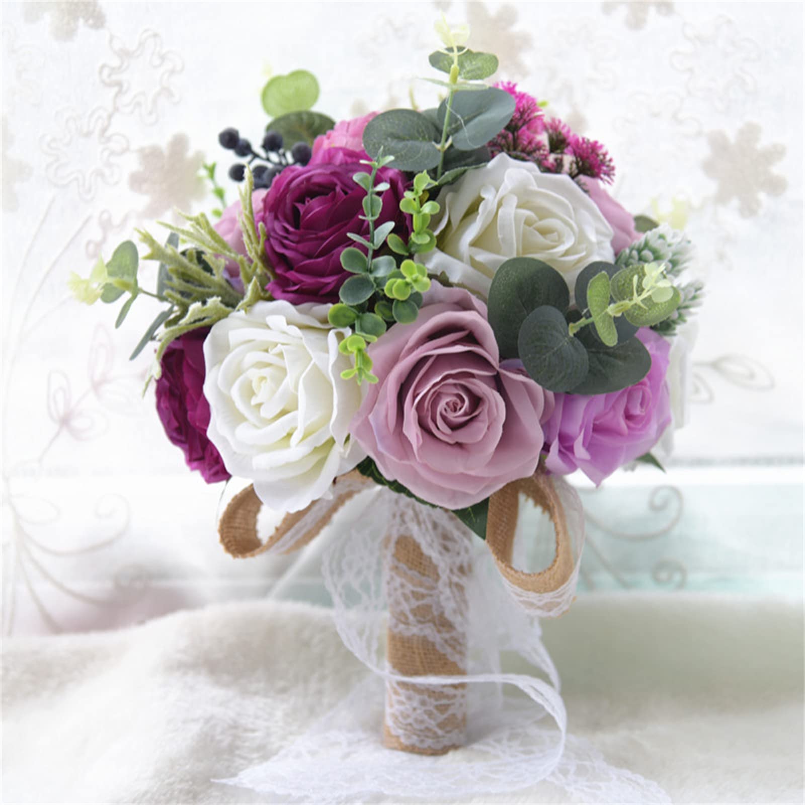 Decorazione per Matrimonio Bouquet di Fiori Artificiali Sposa Che Tiene i Fiori Decorazione per la casa 12,21" Rosa per Sposa Fatta a Mano in Seta Lancio Chiesa Ce