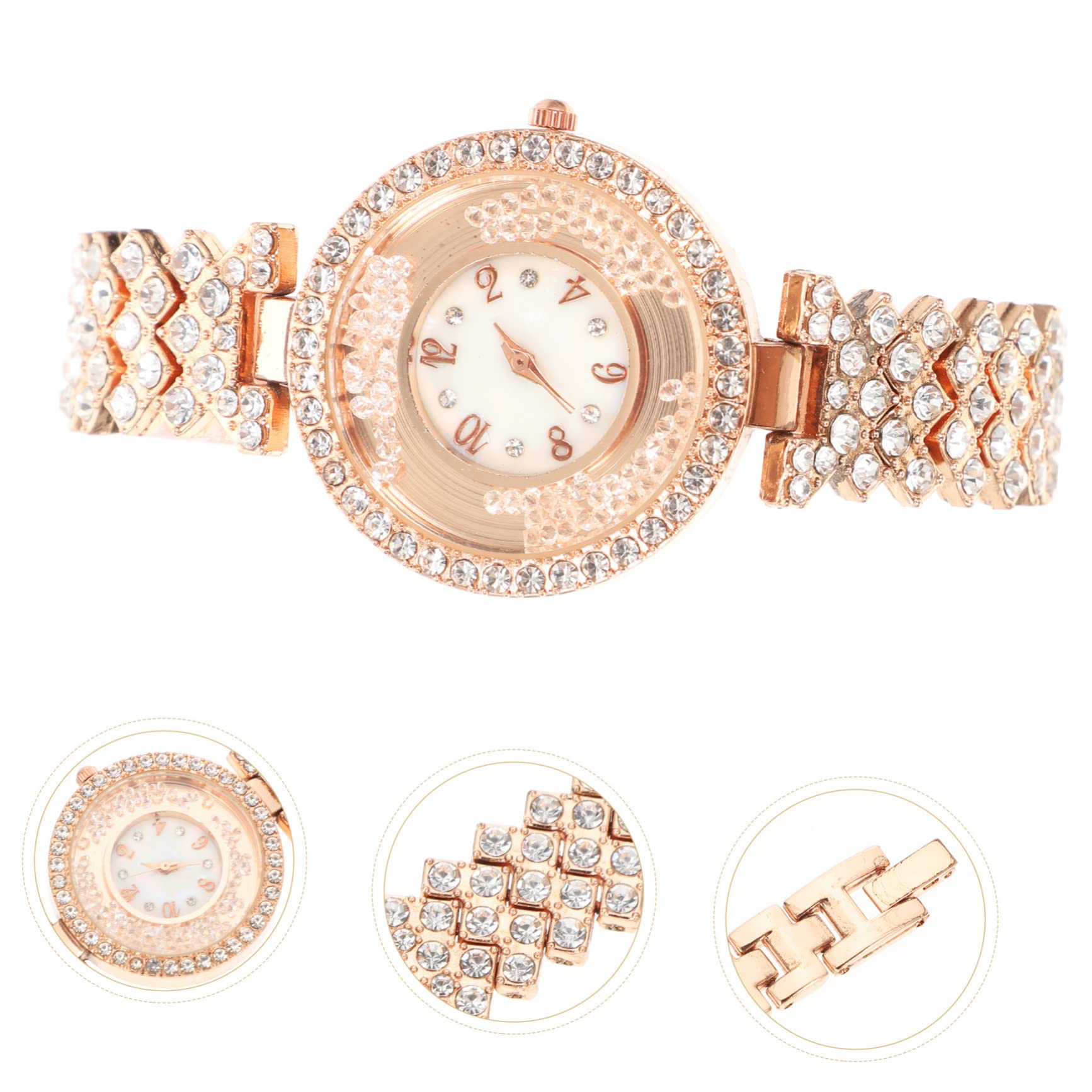 Mikikit 3stücke Damen-Armbanduhr Mit Strasssteinen Quarzuhr Für Geeignet Für Freizeit Partys Und Besondere Anlässe Leicht Und Komfortabel Roségoldenes Design