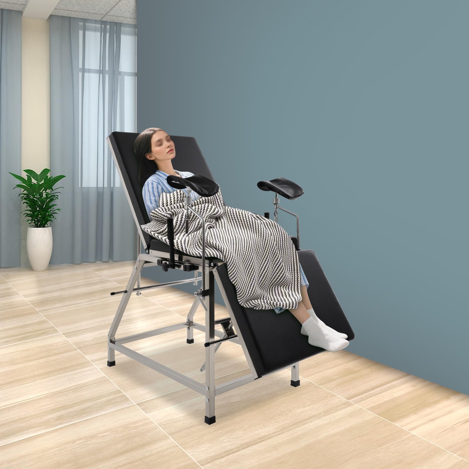 Gynäkologischer Untersuchungsstuhl aus 201 Edelstahl mit PU Polsterung, Schwarz/Rot, Bis 200kg Belastbar, Freistehend, Modernes Design für Frauenarztpraxen und Kliniken (Schwarz) - 3