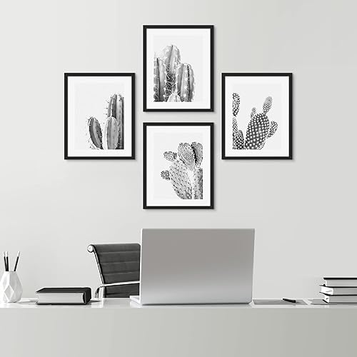 Miniatura 2 de SIGNWIN Arte de pared enmarcado de cactus tropical del desierto del suroeste de Saguaro en blanco y negro, juego de 4 impresiones florales botánicas