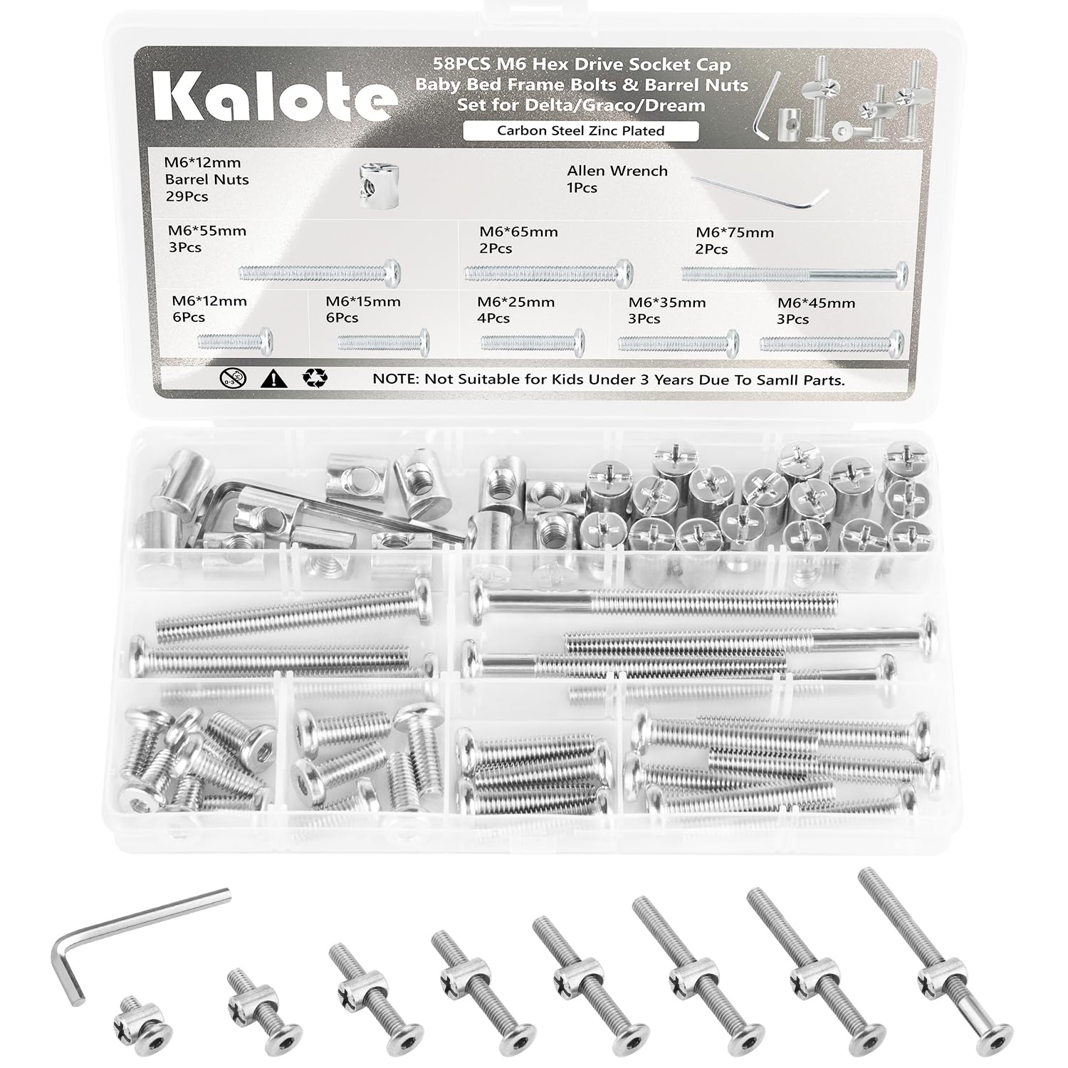 Delta Crib Screws 26-Piece Crib Hardware Kit M6 Screws (20-80mm